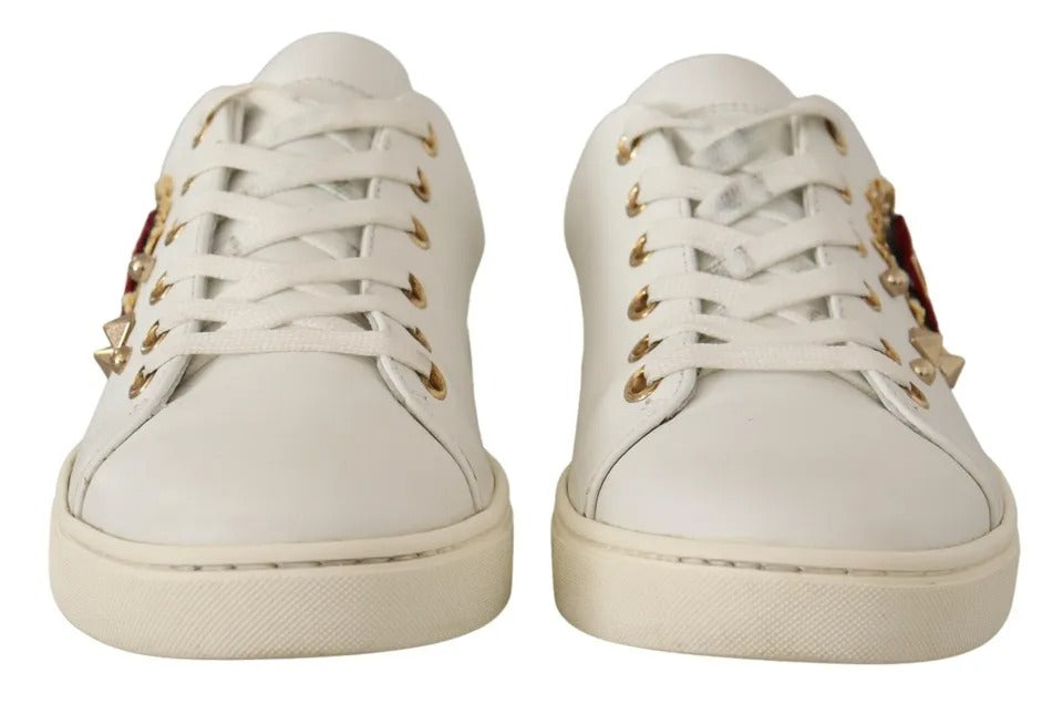 Dolce & Gabbana White Leather Gold Red Heart Sneakers Shoes-6