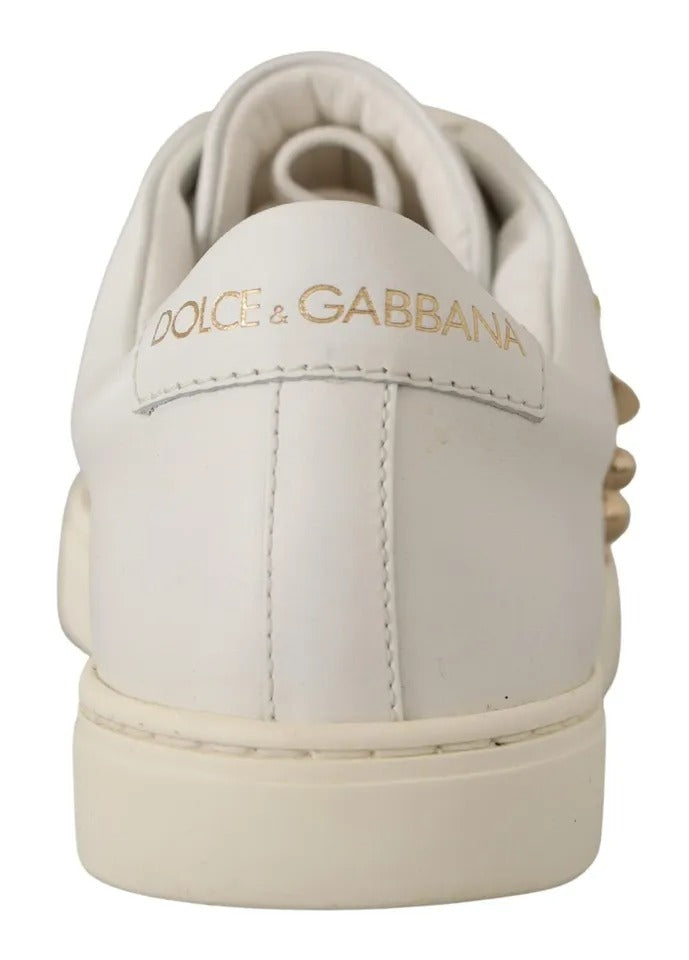 Dolce & Gabbana White Leather Gold Red Heart Sneakers Shoes-8