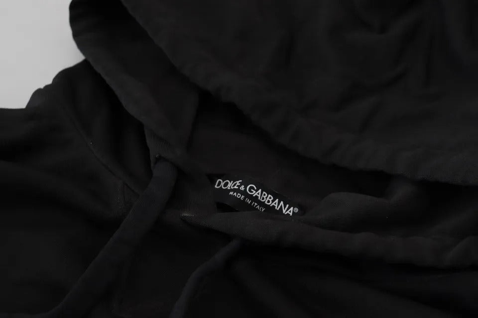 Dolce & Gabbana Schwarzes Baumwoll-Logo-Sweatshirt mit Kapuze Pullover-3