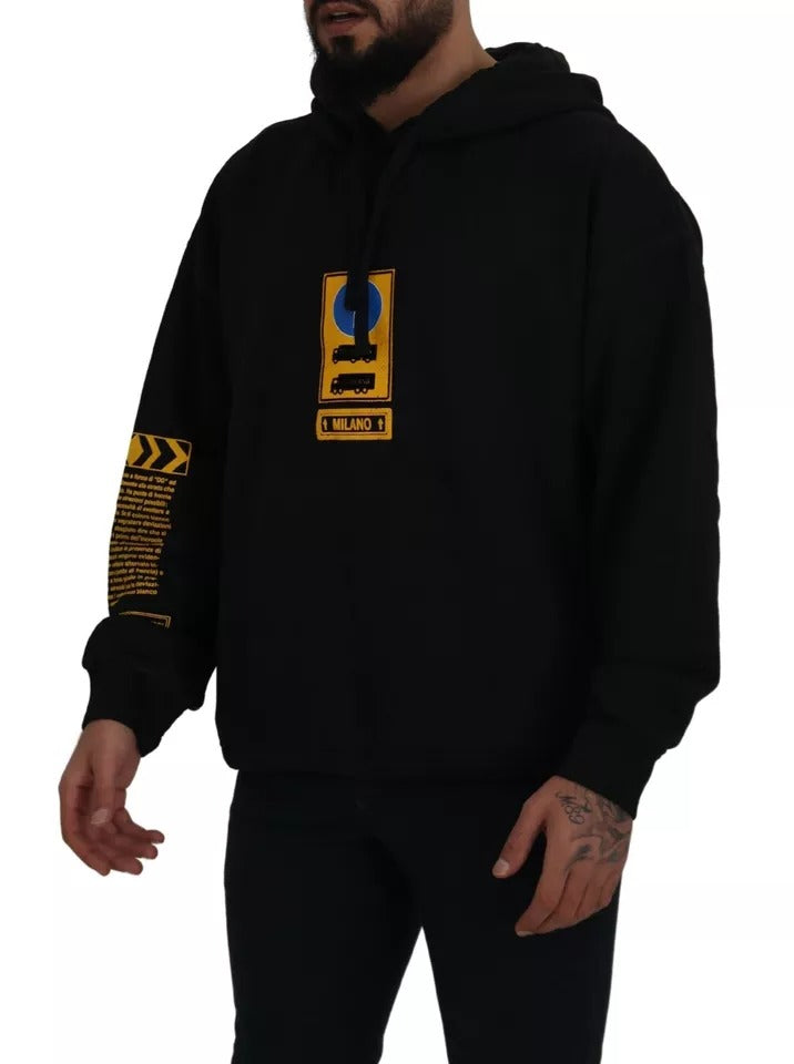 Dolce & Gabbana Schwarzes Baumwoll-Logo-Sweatshirt mit Kapuze Pullover-4