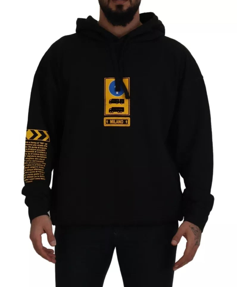 Dolce & Gabbana Schwarzes Baumwoll-Logo-Sweatshirt mit Kapuze Pullover-1