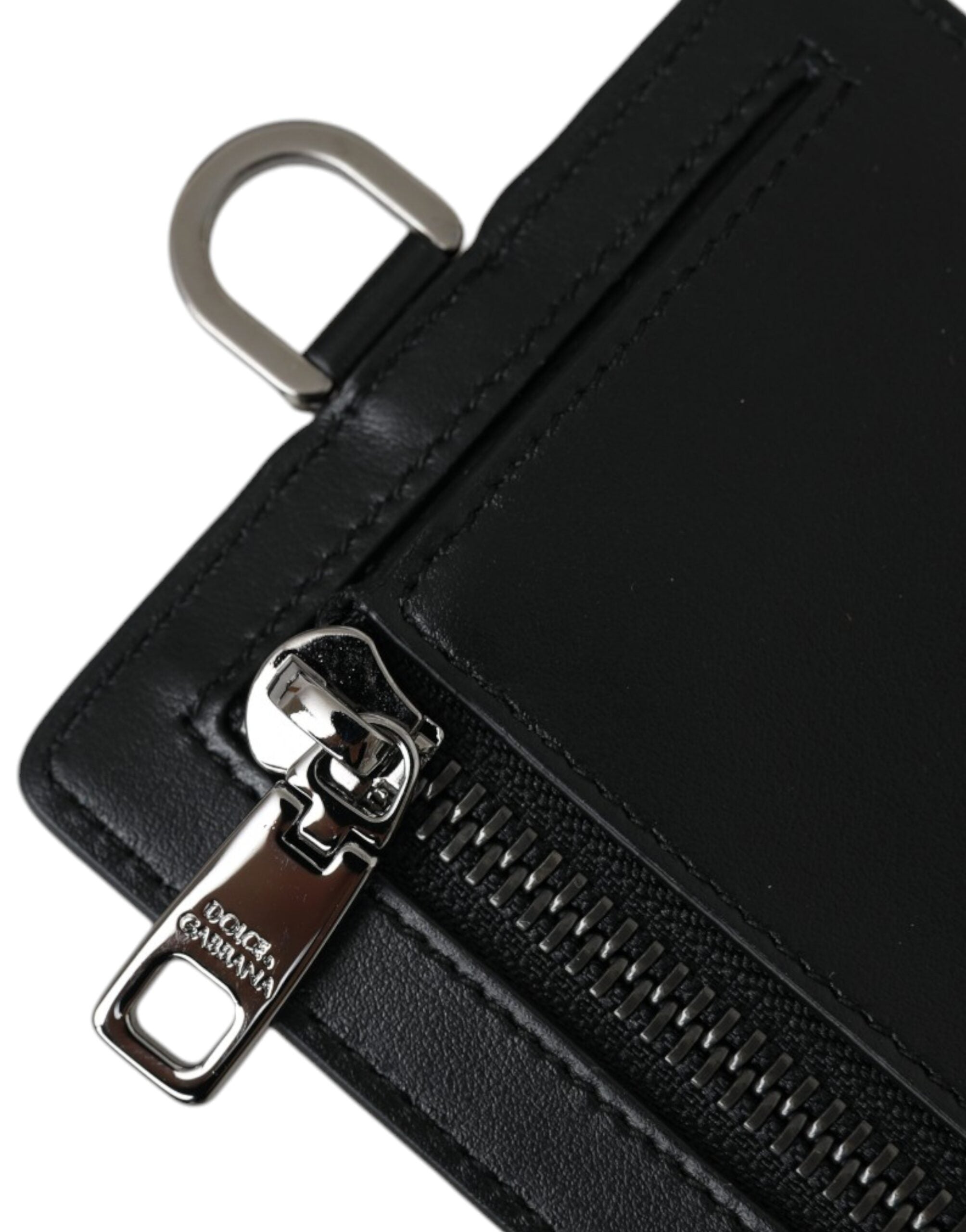 Dolce & Gabbana Black Calfskin Lanyard Logo Card Holder Men's Wallet-5