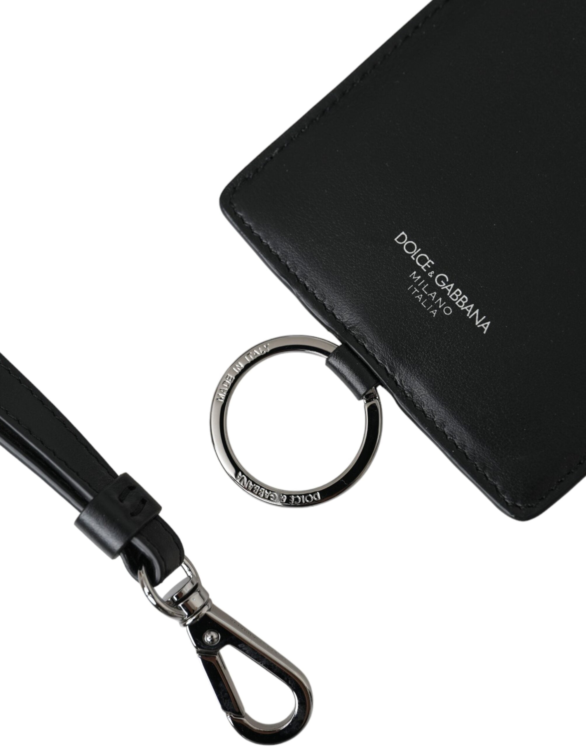 Dolce & Gabbana Black Calfskin Lanyard Logo Card Holder Men's Wallet-6