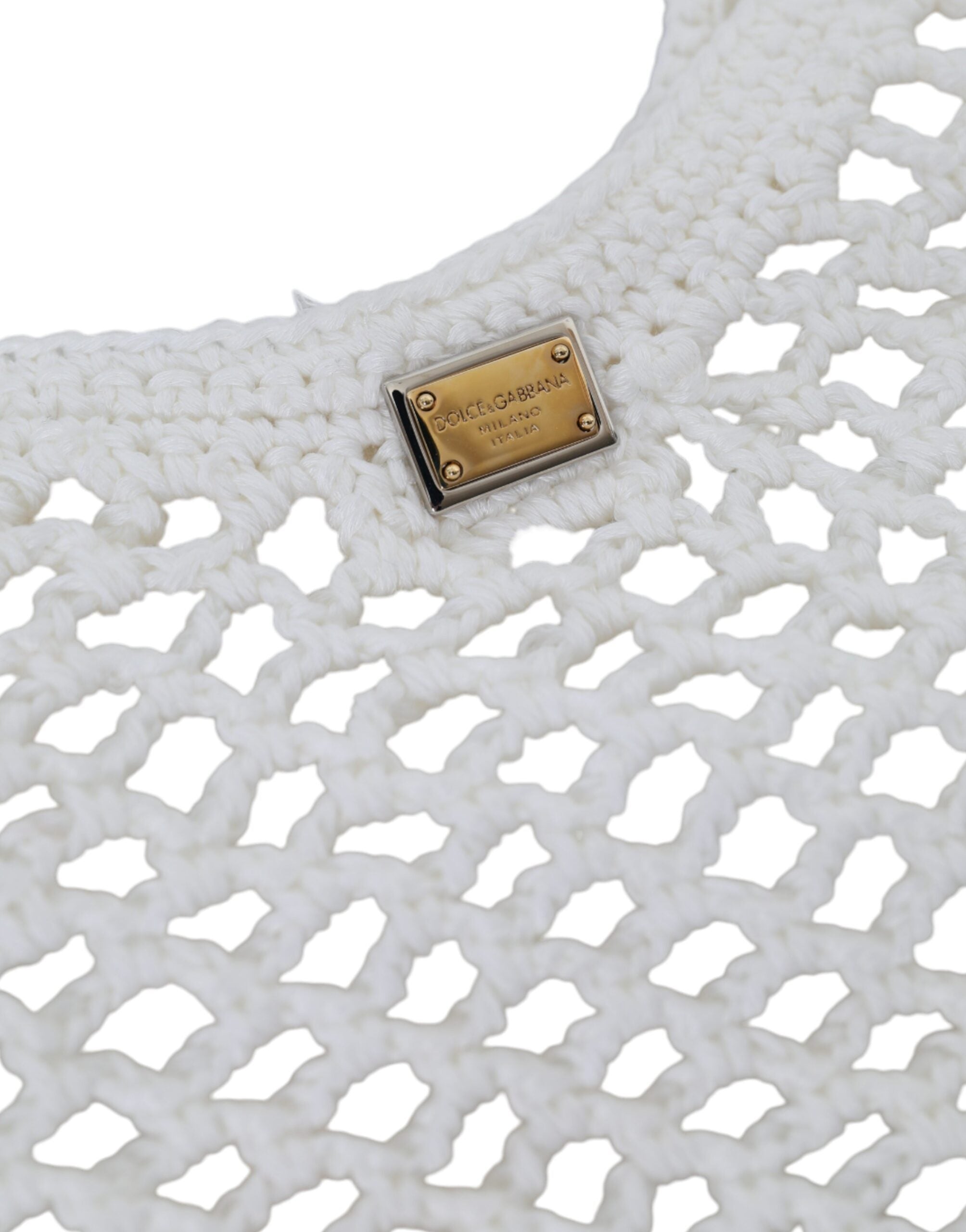 Dolce & Gabbana White Green Knitted Cotton Logo Shopping Bag-3