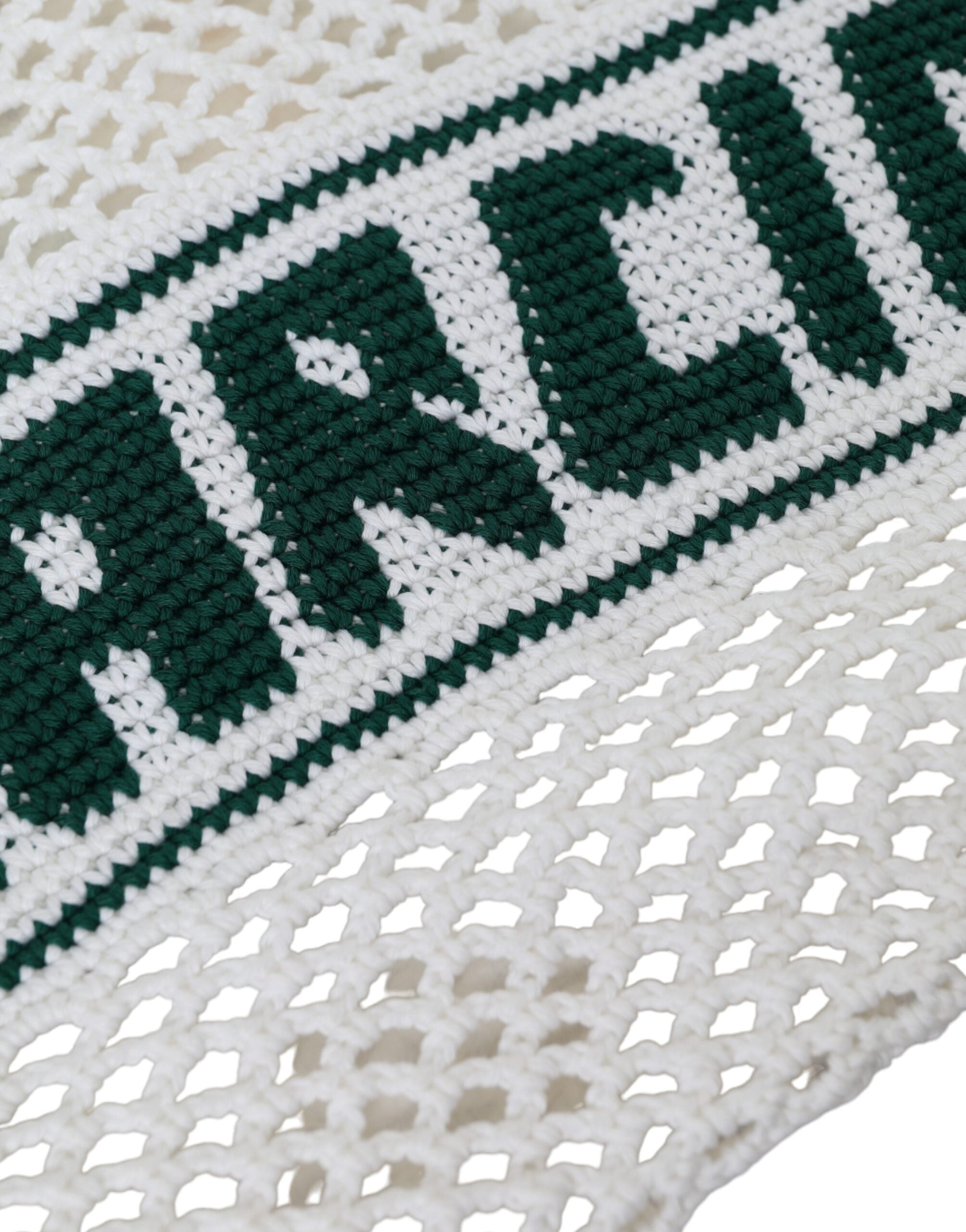 Dolce & Gabbana White Green Knitted Cotton Logo Shopping Bag-4
