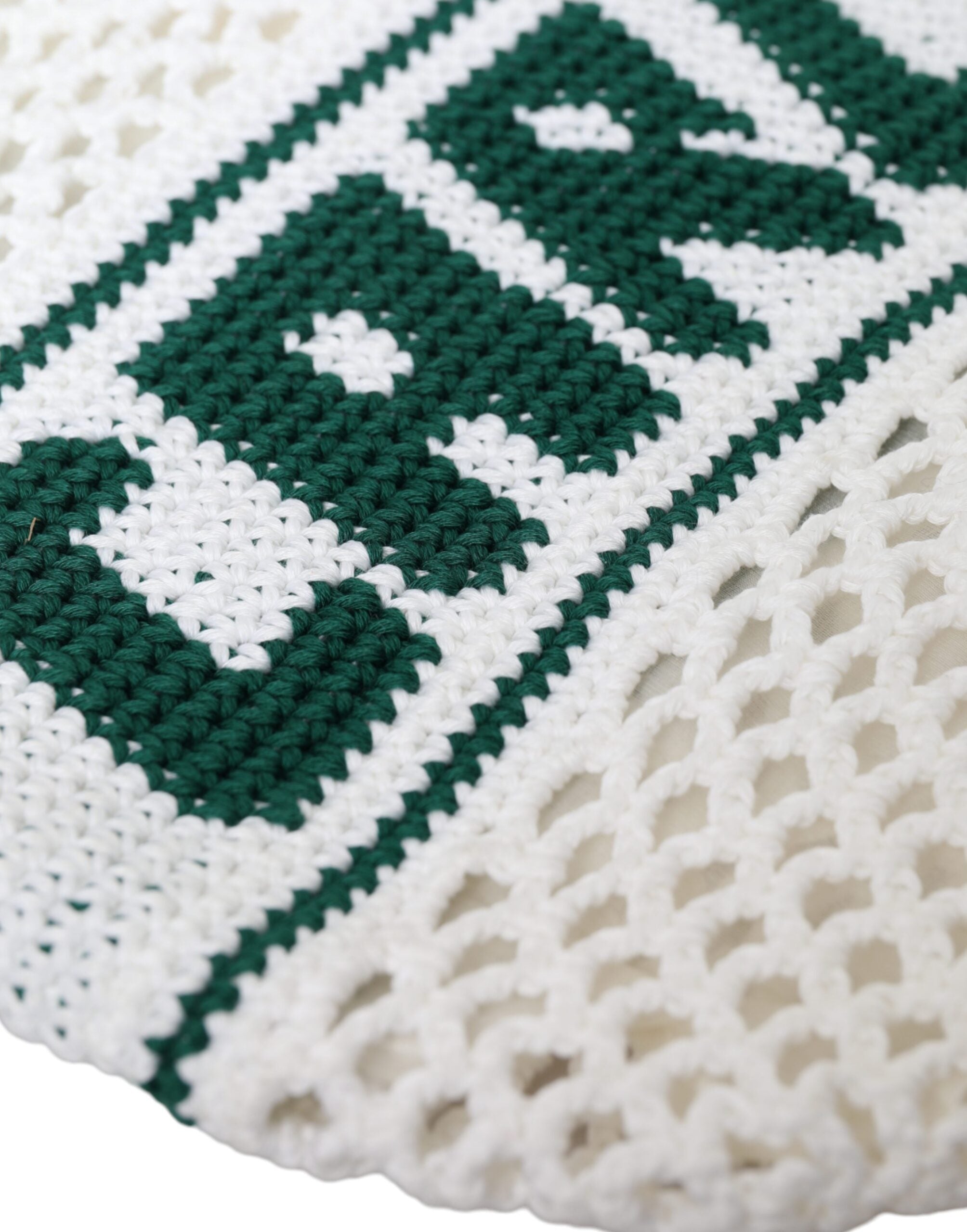 Dolce & Gabbana White Green Knitted Cotton Logo Shopping Bag-5