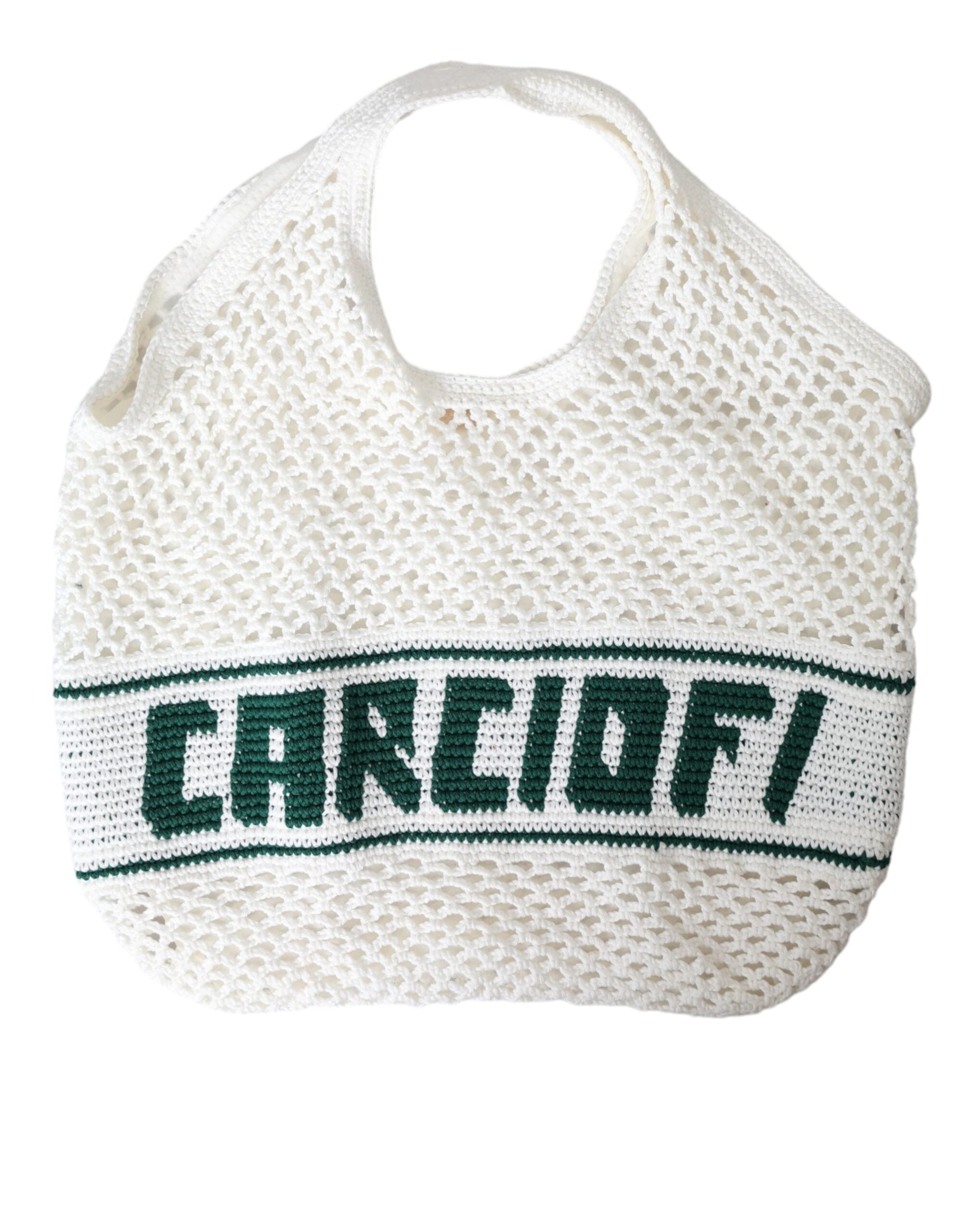 Dolce & Gabbana White Green Knitted Cotton Logo Shopping Bag-6