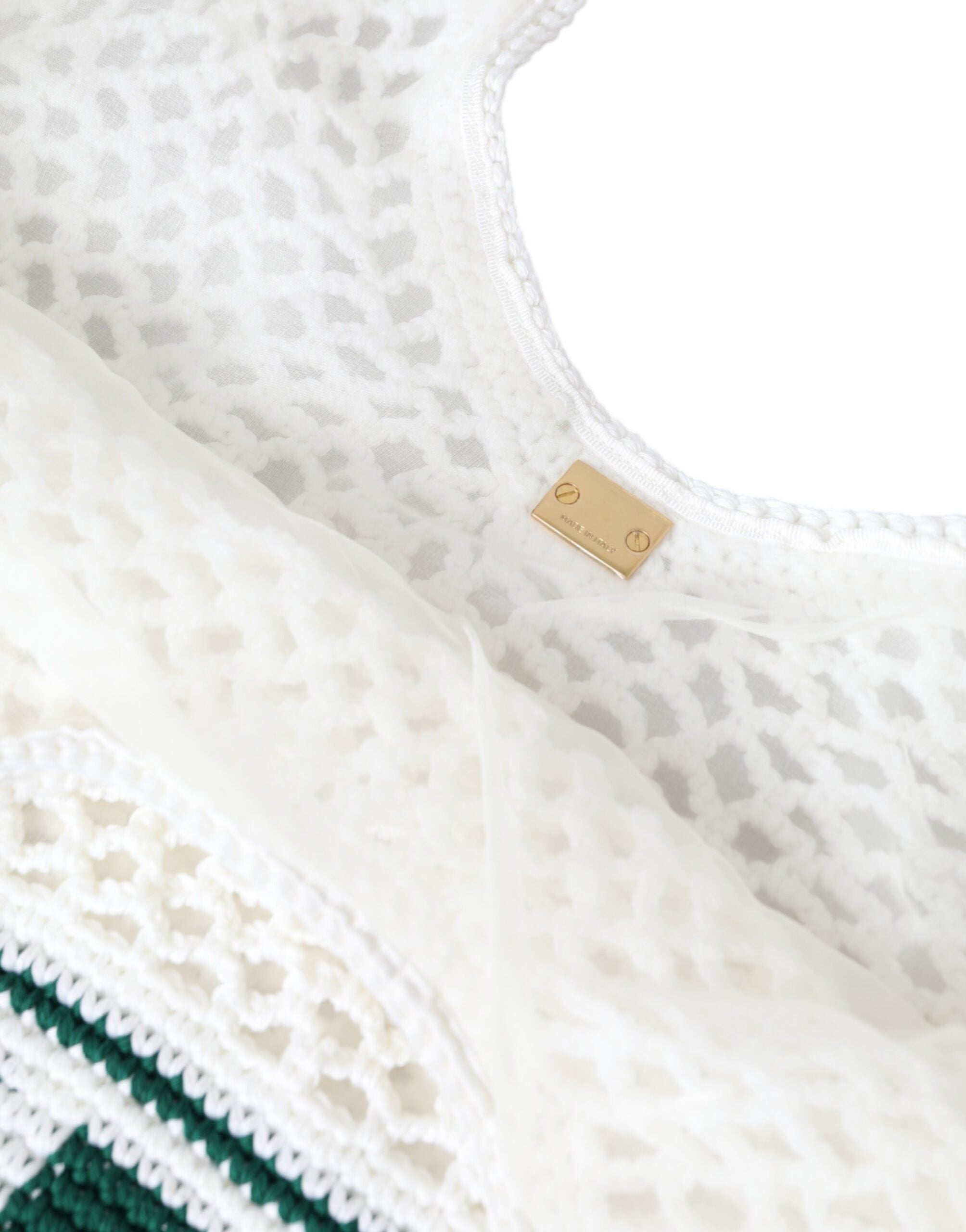 Dolce & Gabbana White Green Knitted Cotton Logo Shopping Bag-7