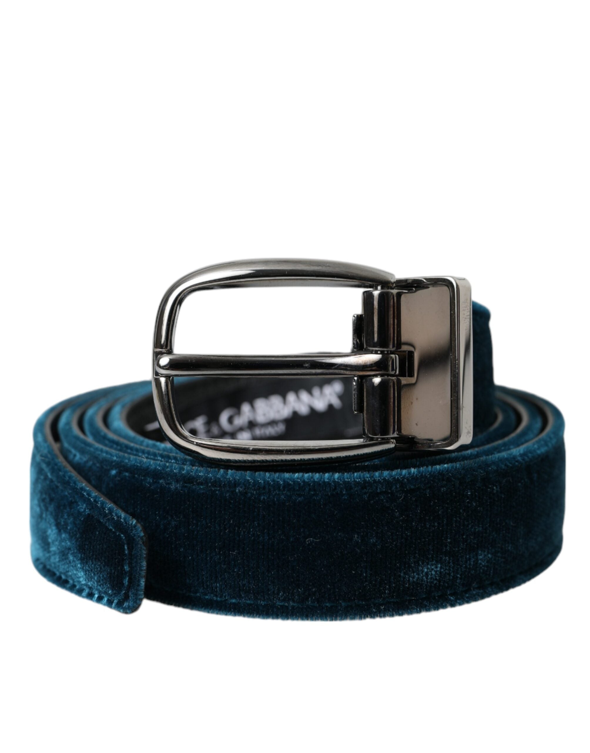 Dolce & Gabbana blue velvet leather belt with silver metal buckle-2