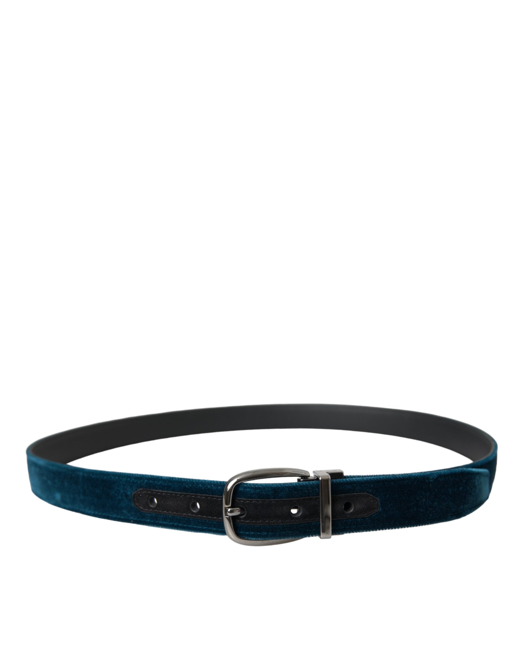 Dolce & Gabbana blue velvet leather belt with silver metal buckle-3