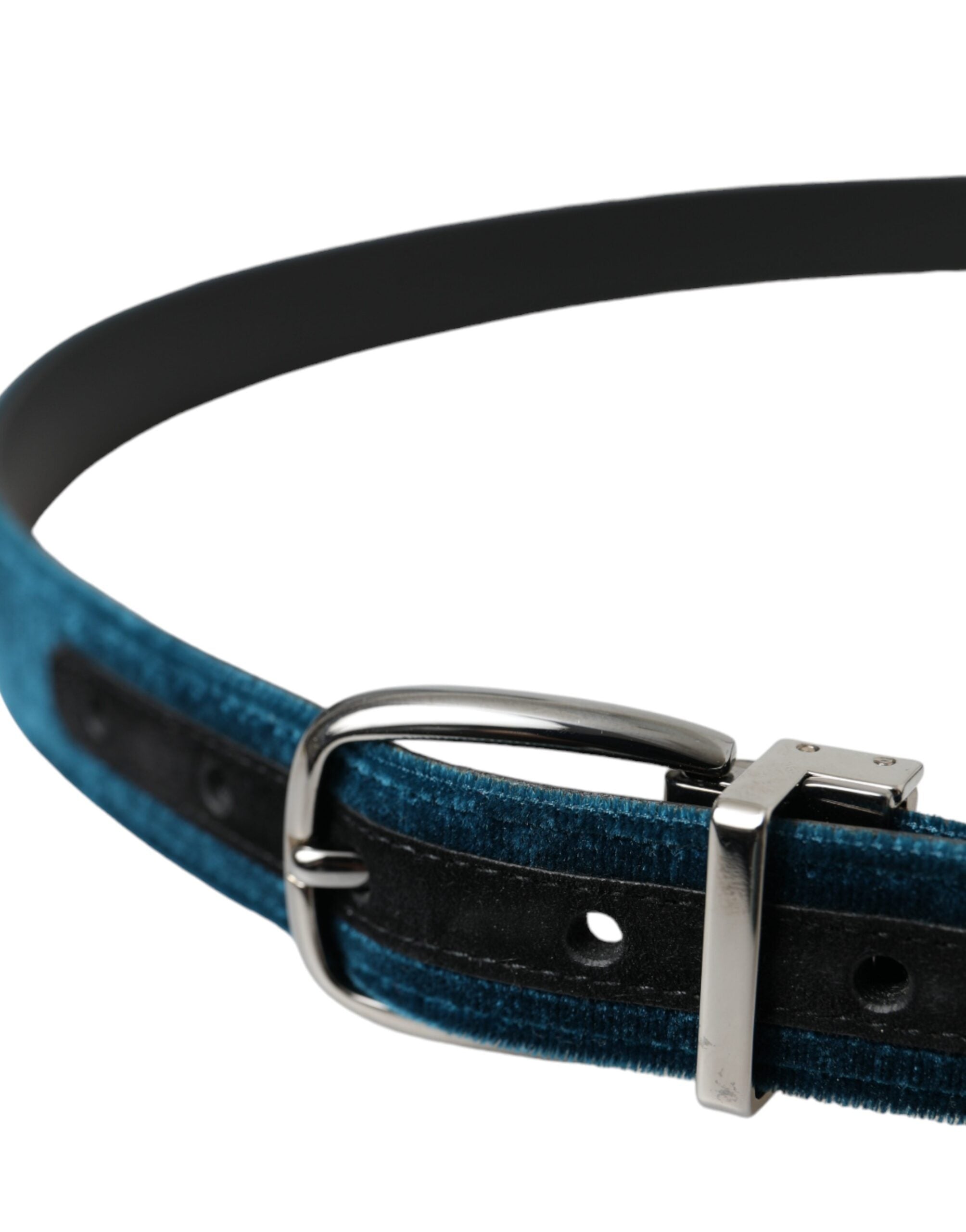 Dolce & Gabbana blue velvet leather belt with silver metal buckle-4