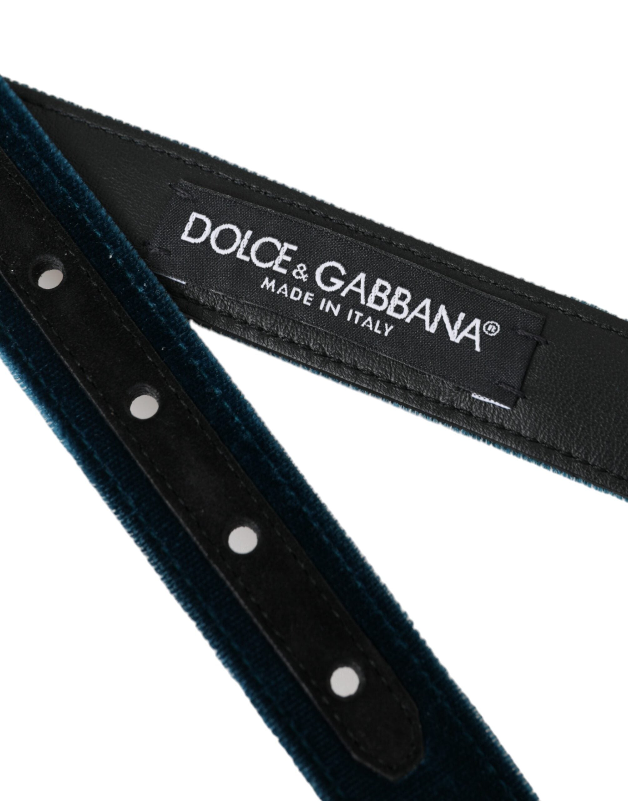 Dolce & Gabbana blue velvet leather belt with silver metal buckle-5