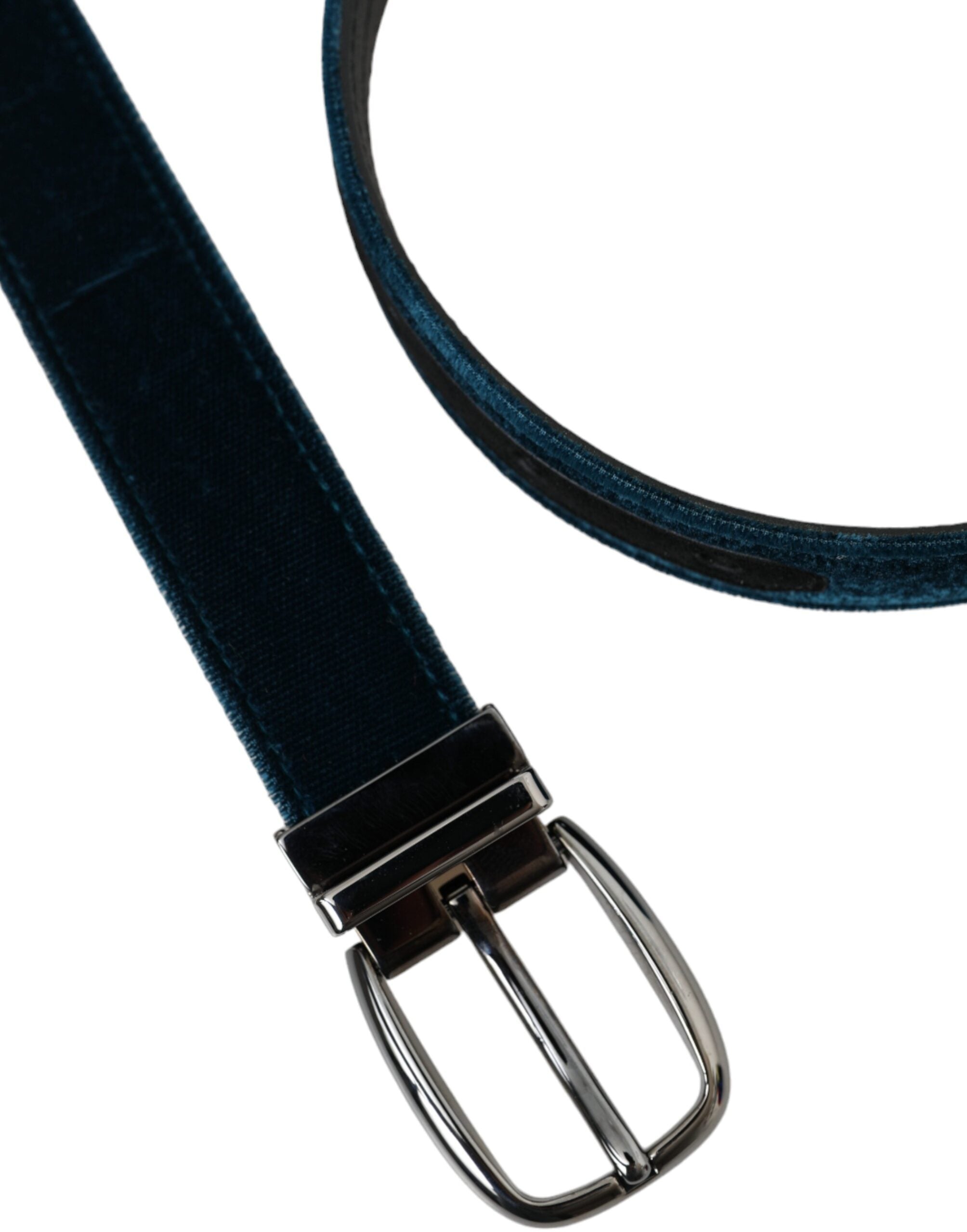 Dolce & Gabbana blue velvet leather belt with silver metal buckle-6