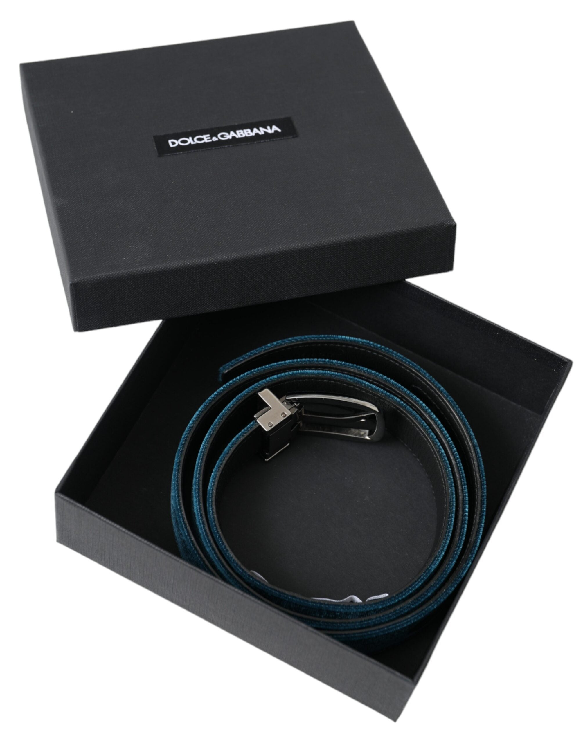 Dolce & Gabbana blue velvet leather belt with silver metal buckle-7