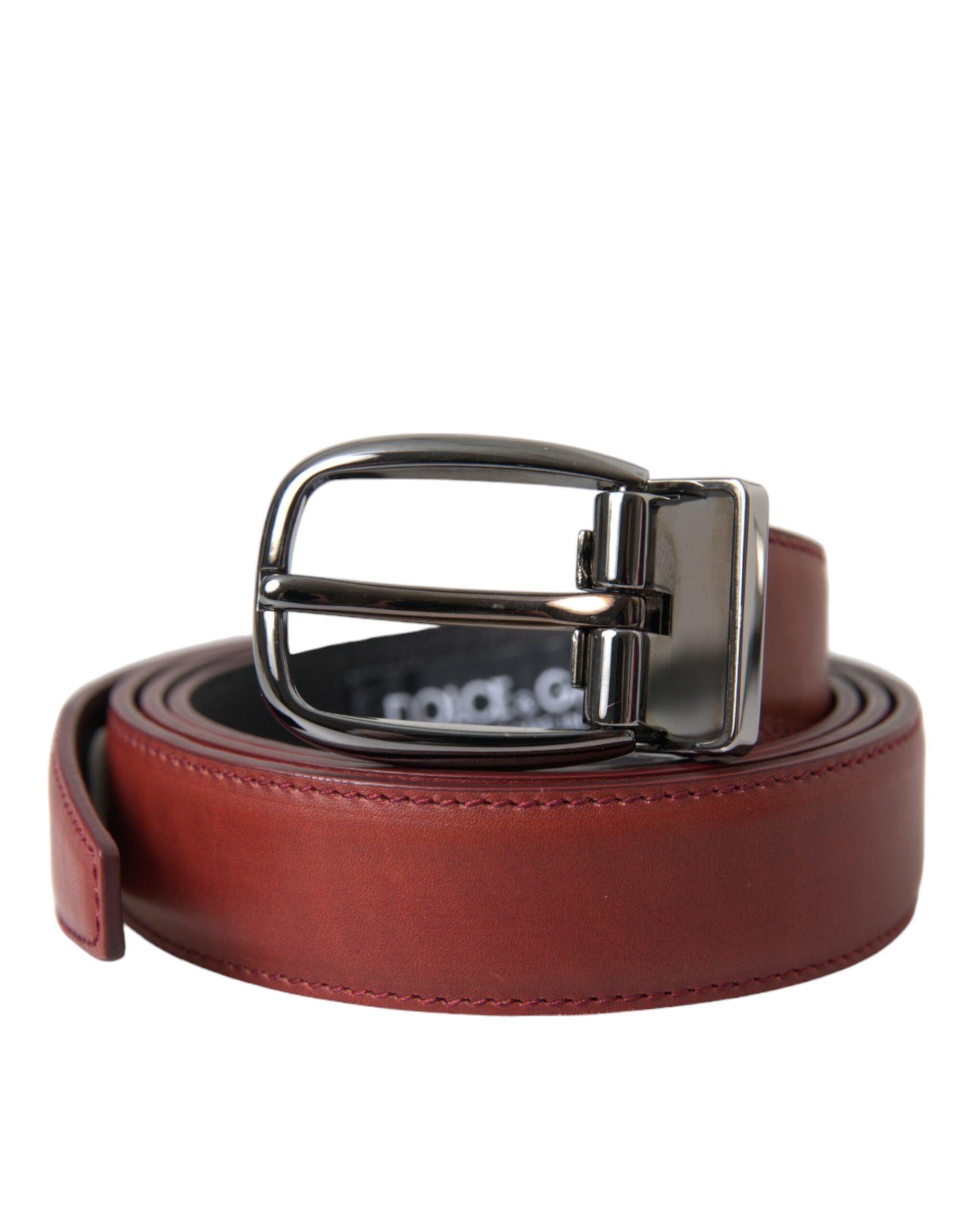 Dolce & Gabbana Brown Leather Silver Metal Buckle Belt Men's