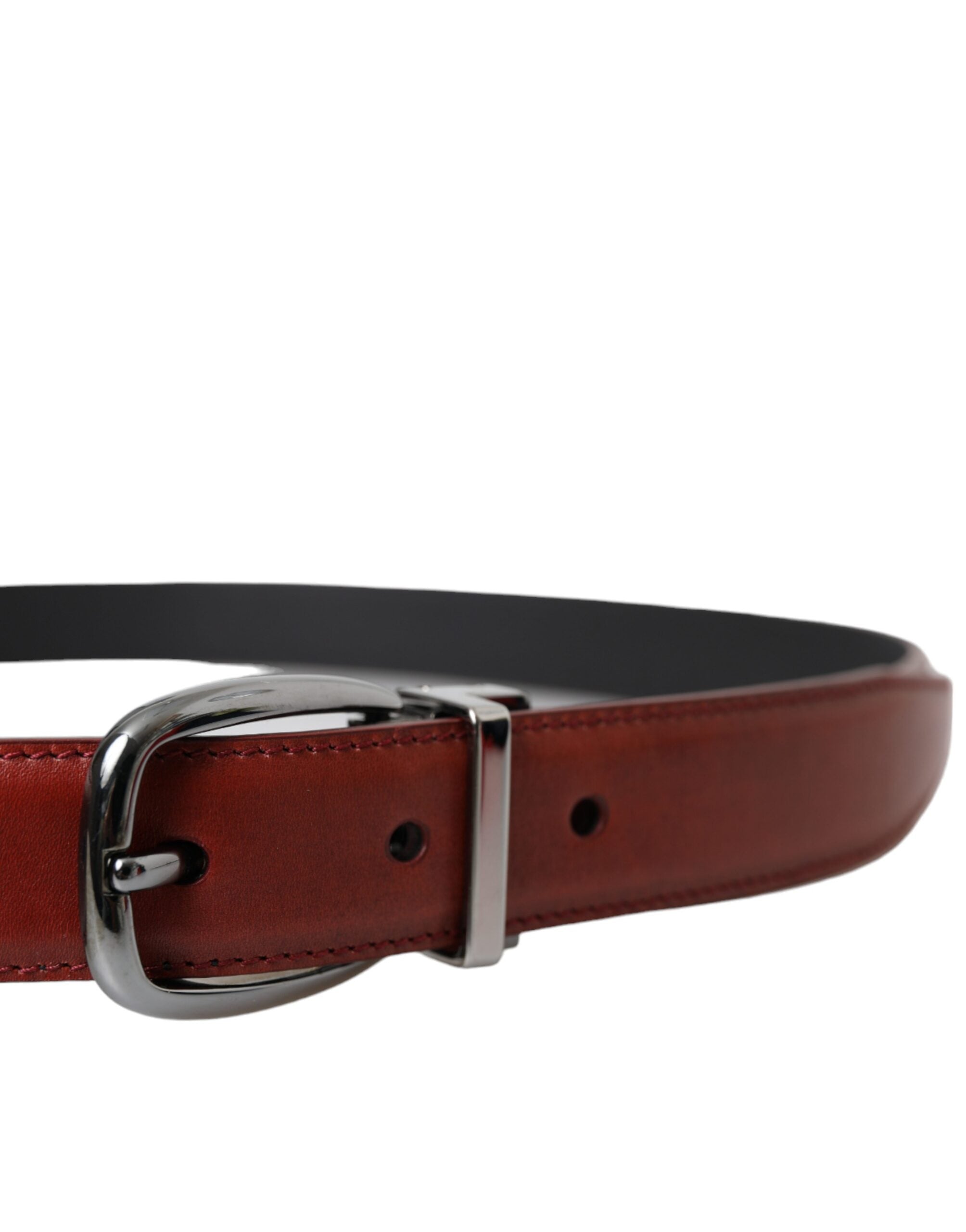 Dolce & Gabbana Brown Leather Silver Metal Buckle Belt Men's-3