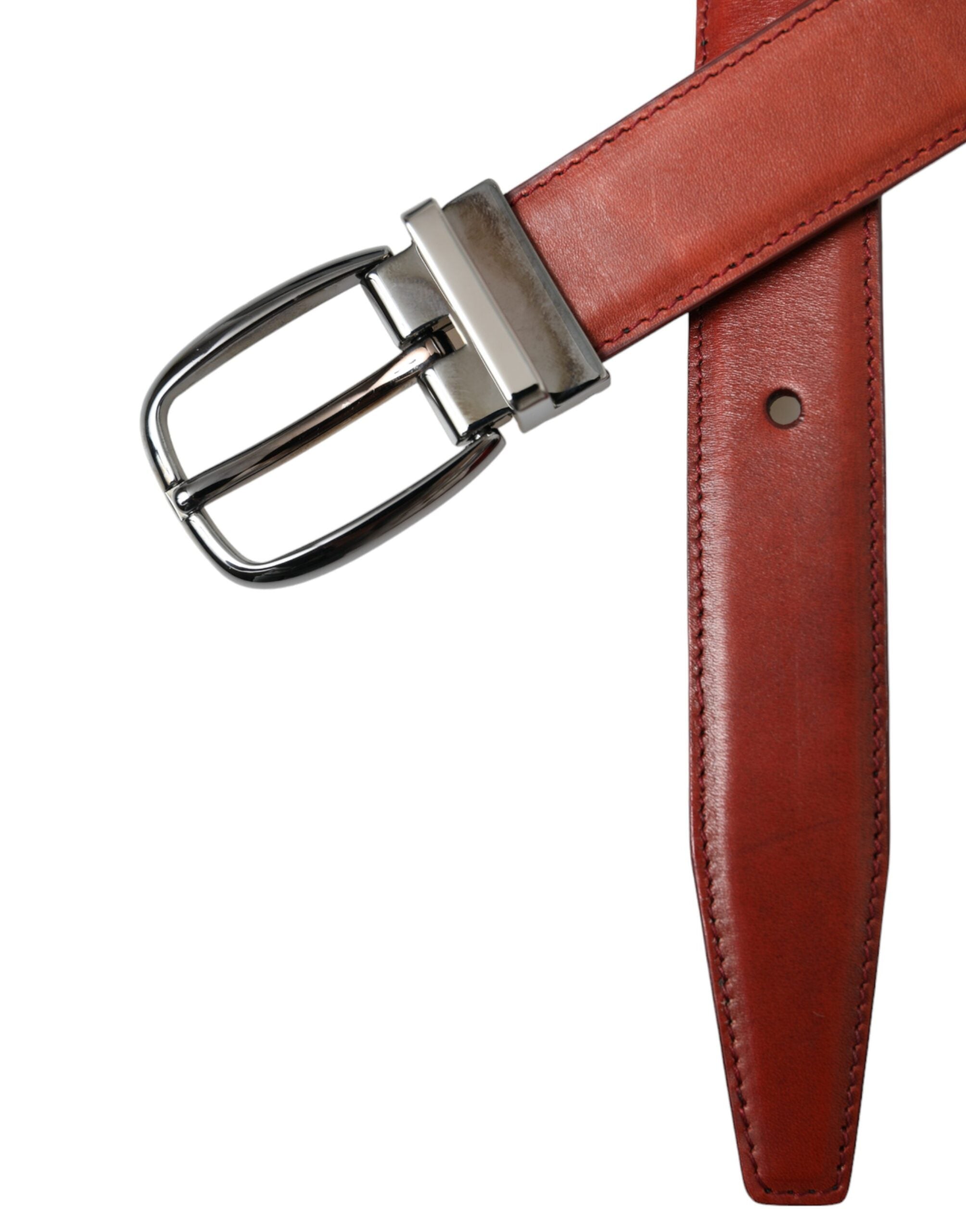 Dolce & Gabbana Brown Leather Silver Metal Buckle Belt Men's-5