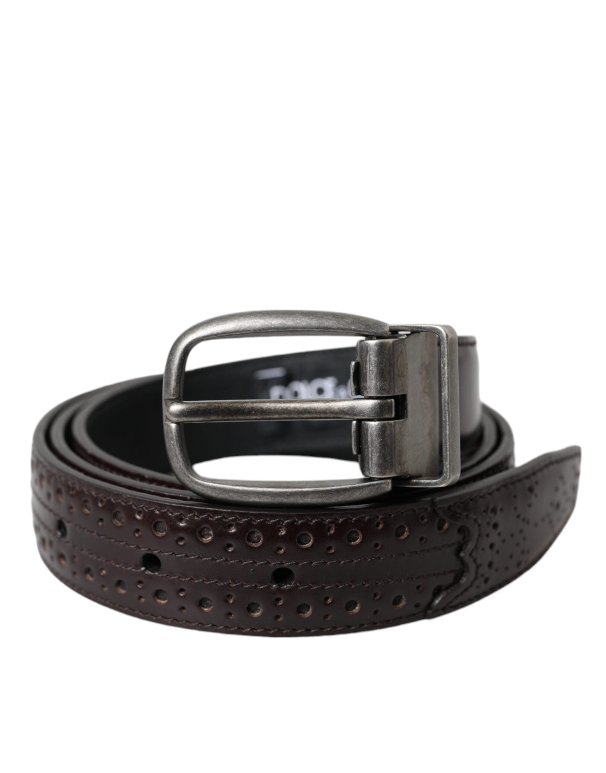 Dolce & Gabbana Dark Brown Perforated Leather Metal Buckle Belt Men's