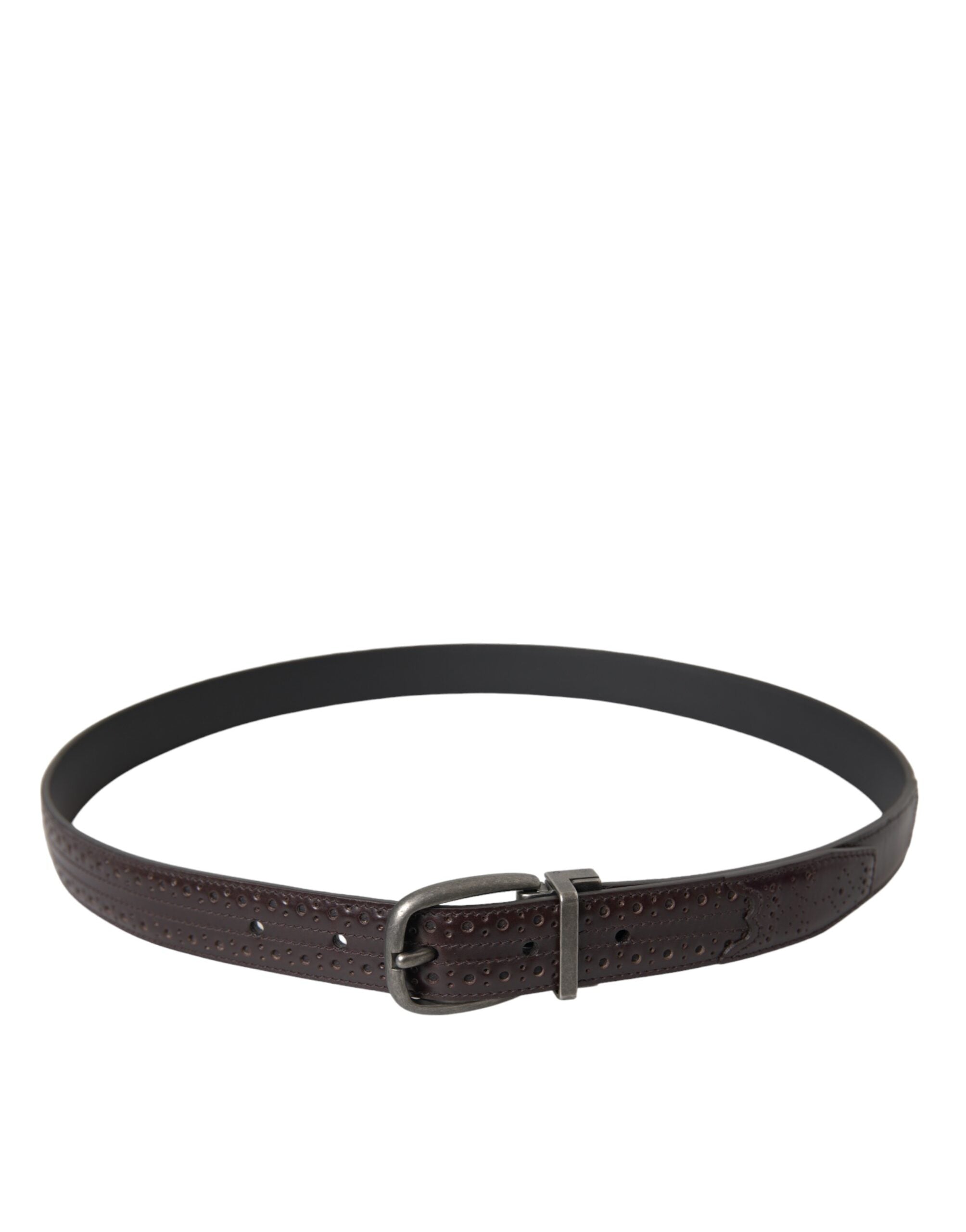 Dolce & Gabbana Dark Brown Perforated Leather Metal Buckle Belt Men's-3