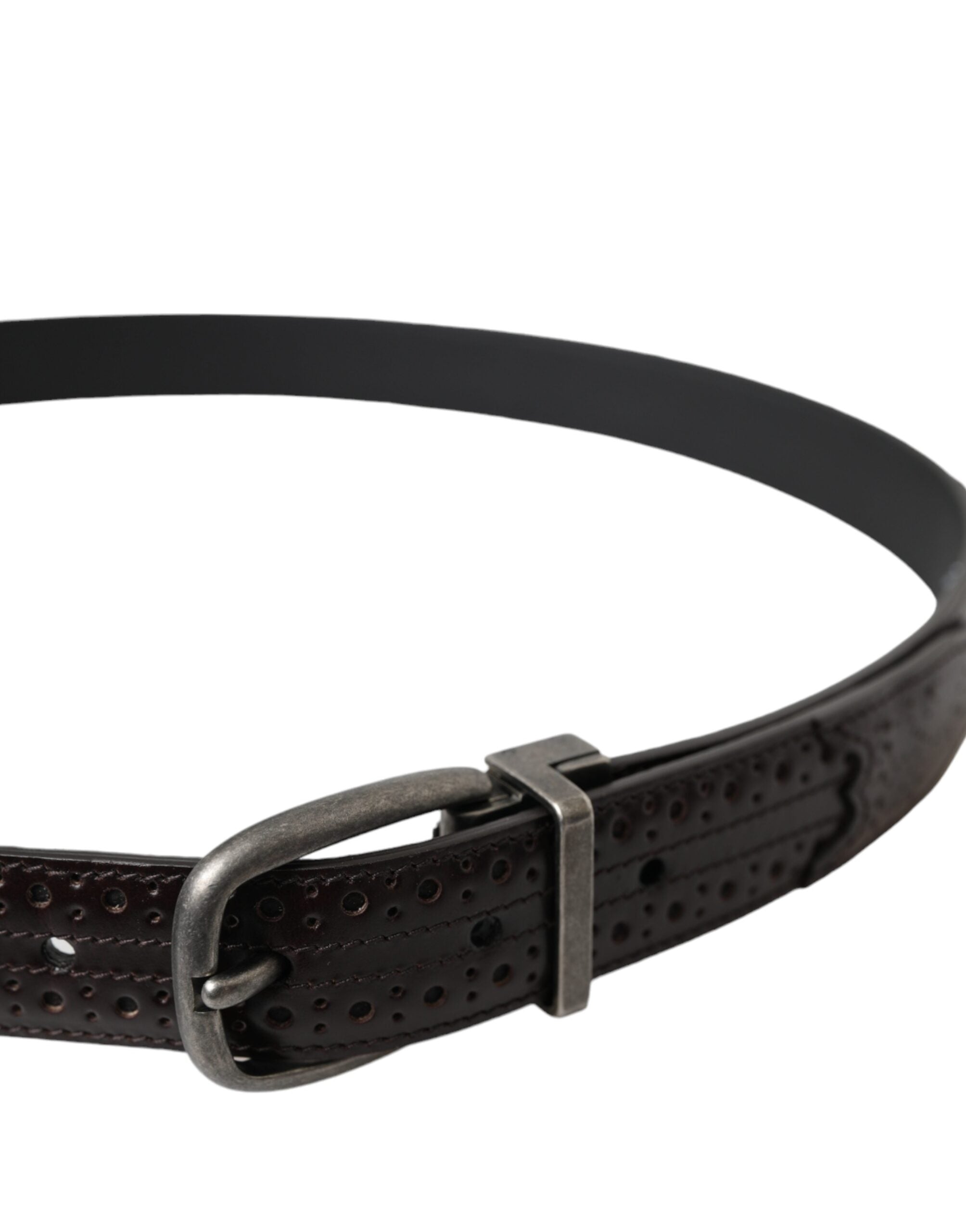 Dolce & Gabbana Dark Brown Perforated Leather Metal Buckle Belt Men's-4