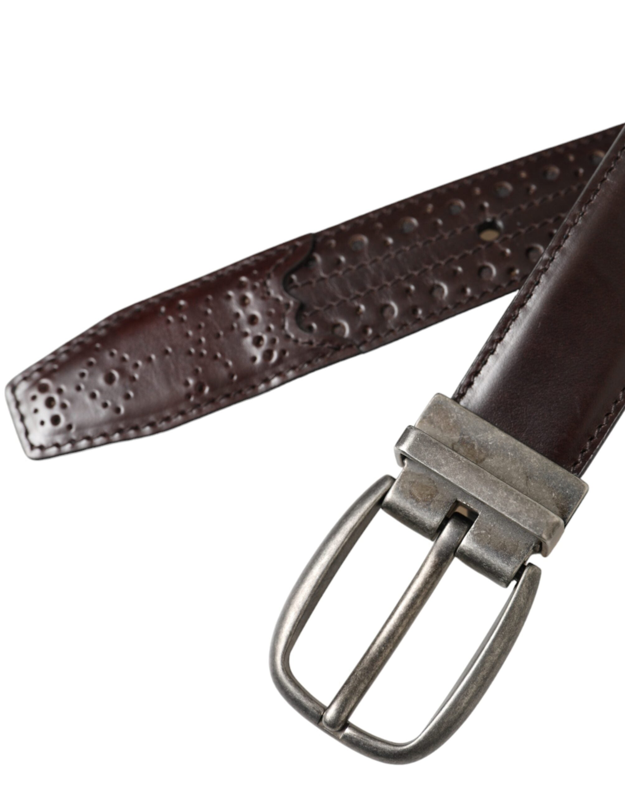 Dolce & Gabbana Dark Brown Perforated Leather Metal Buckle Belt Men's-6