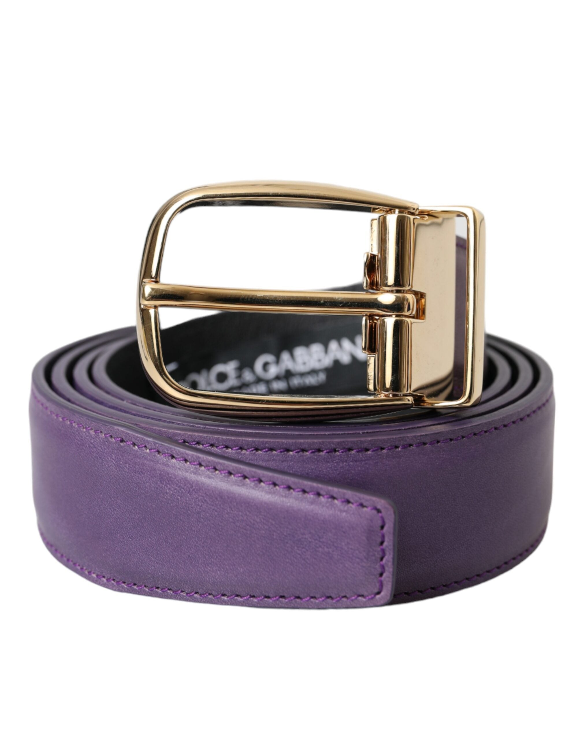 Dolce & Gabbana Purple Leather Gold Metal Buckle Belt Men's