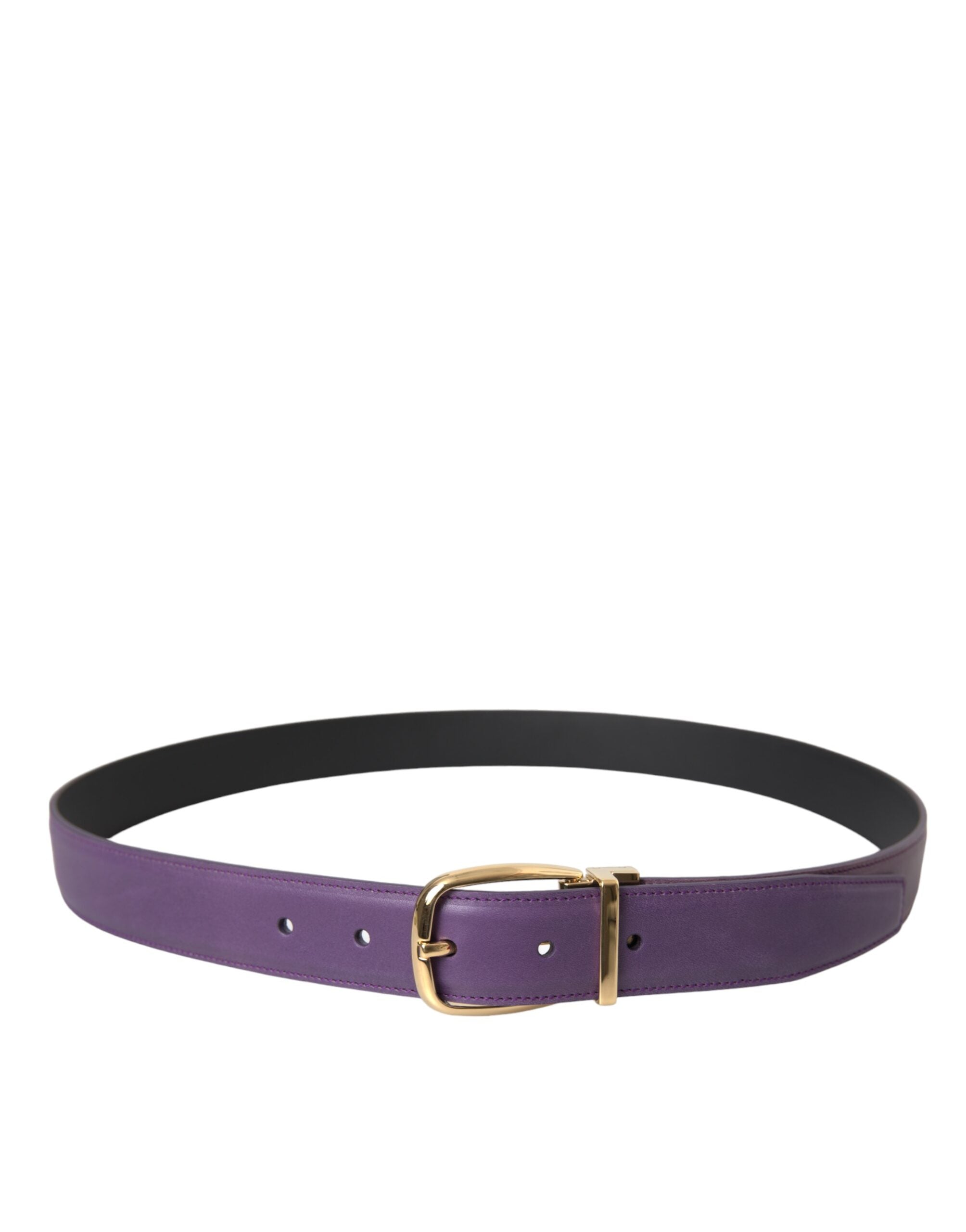 Dolce & Gabbana Purple Leather Gold Metal Buckle Belt Men's-3
