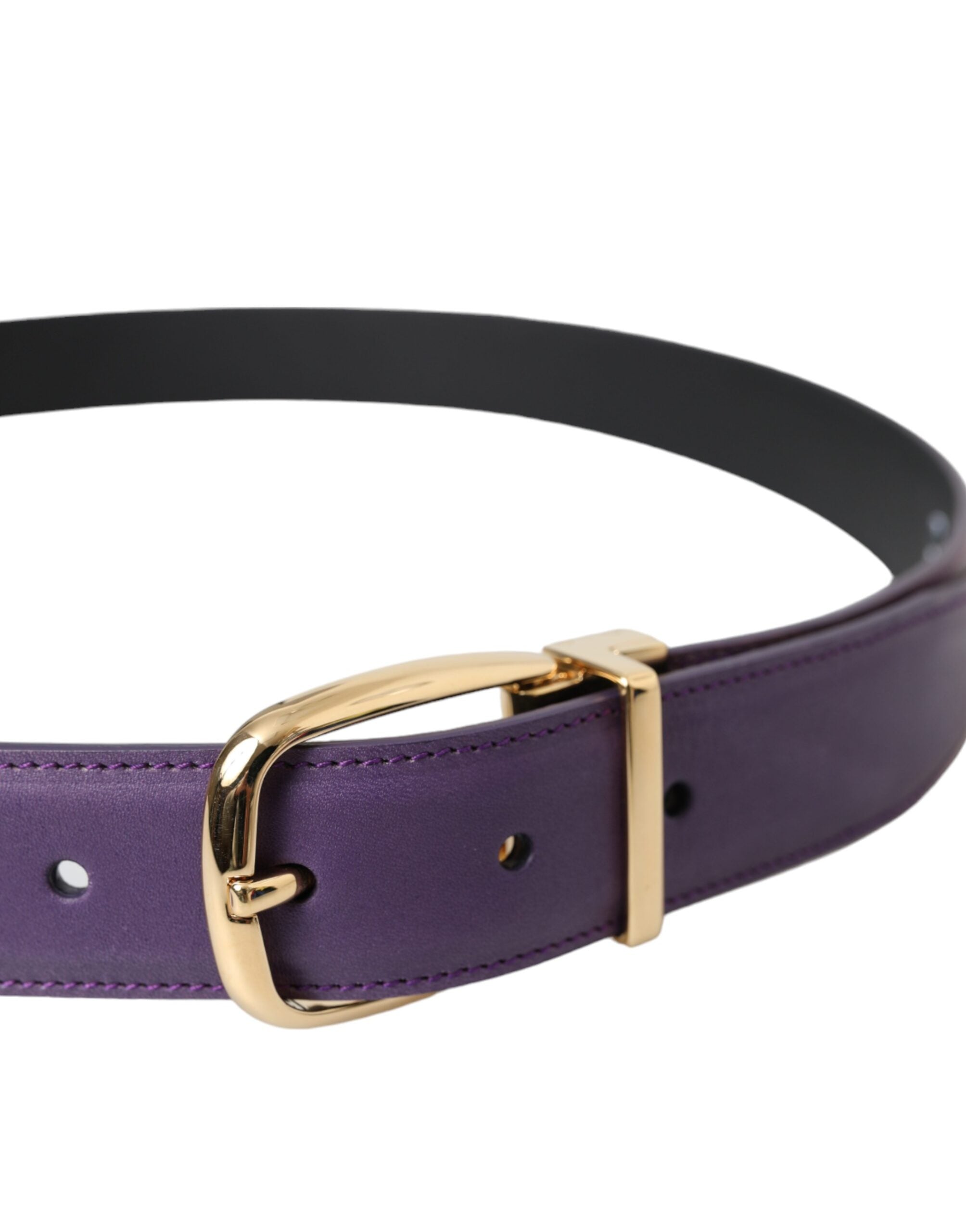 Dolce & Gabbana Purple Leather Gold Metal Buckle Belt Men's-4