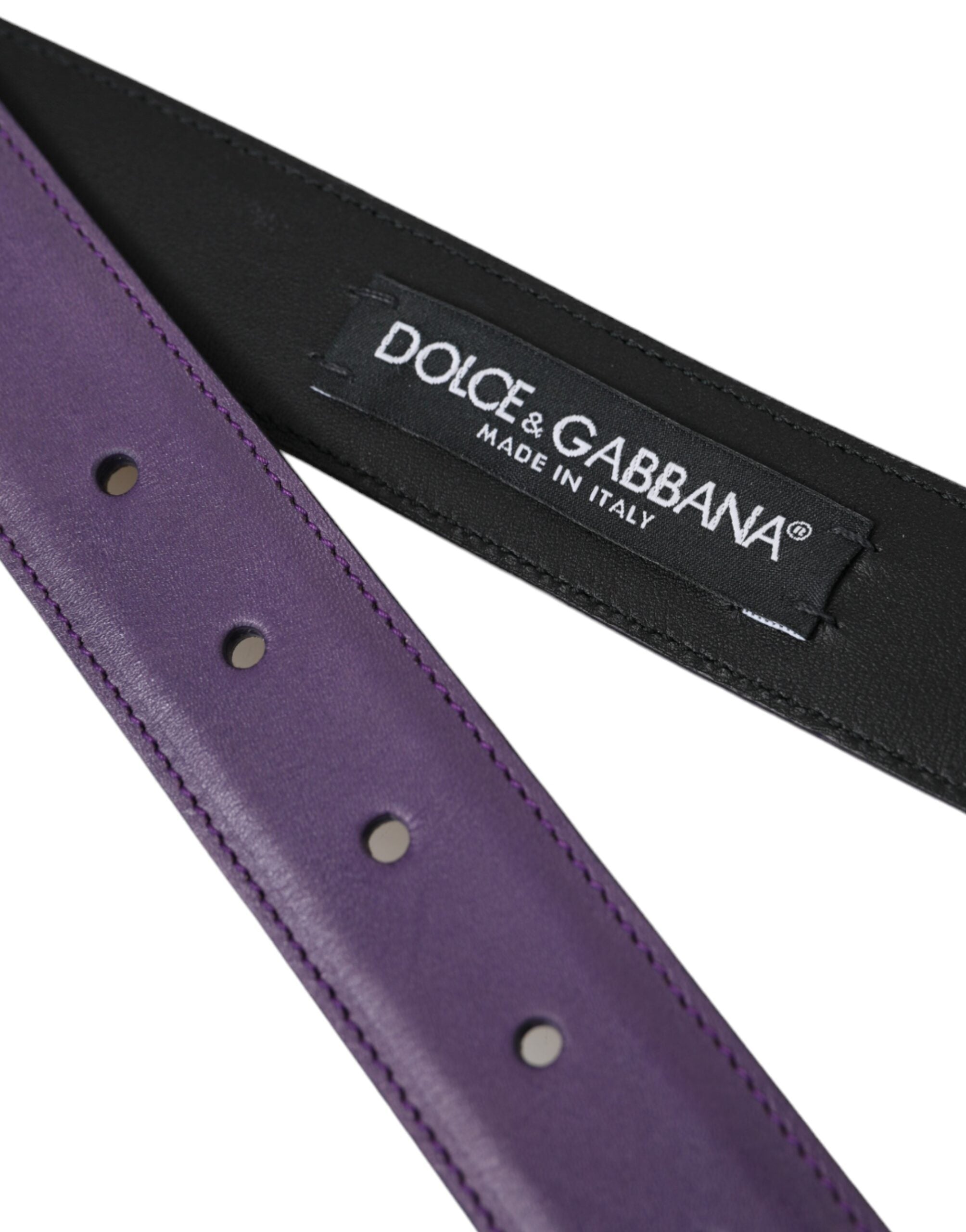 Dolce & Gabbana Purple Leather Gold Metal Buckle Belt Men's-5