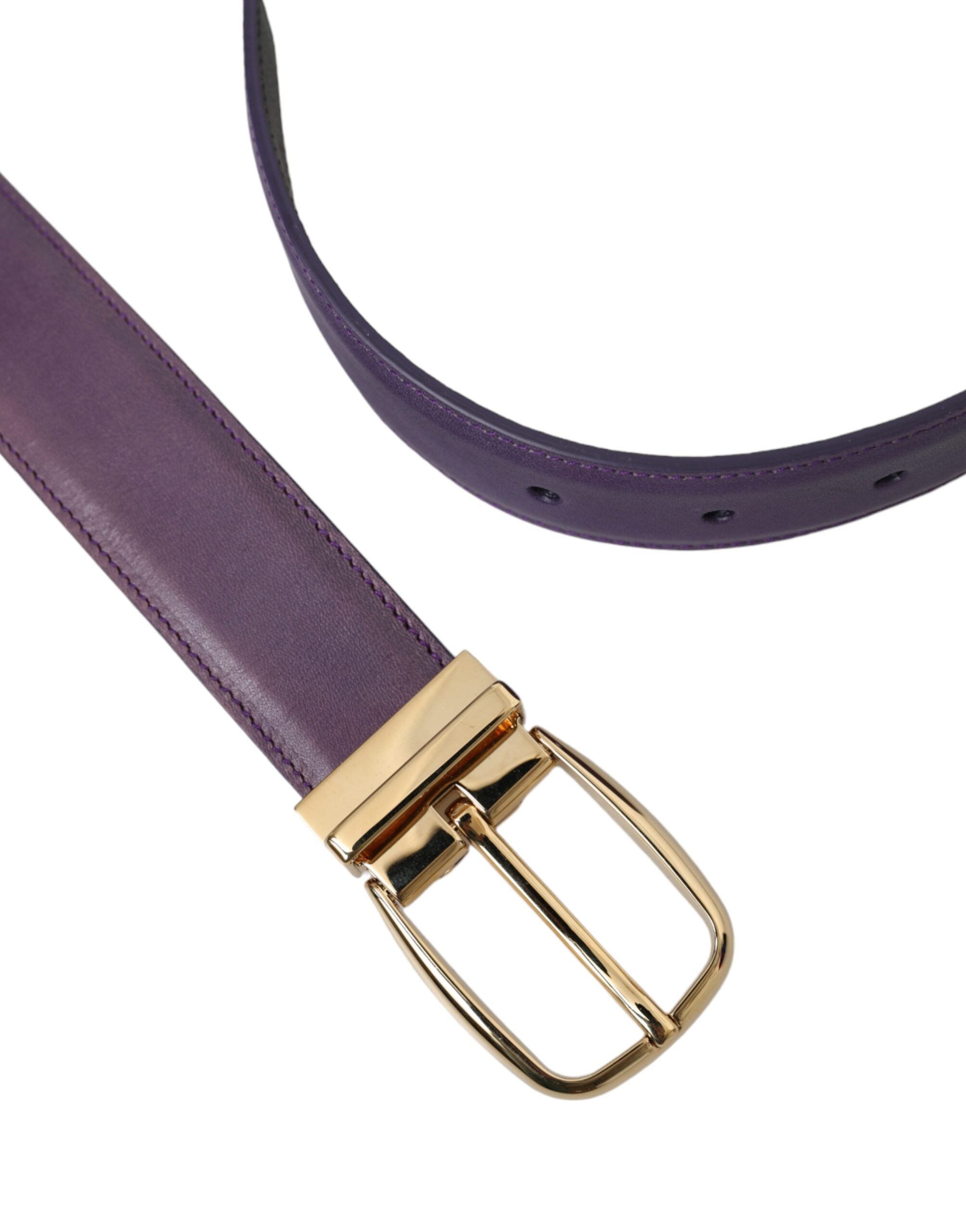 Dolce & Gabbana Purple Leather Gold Metal Buckle Belt Men's-6