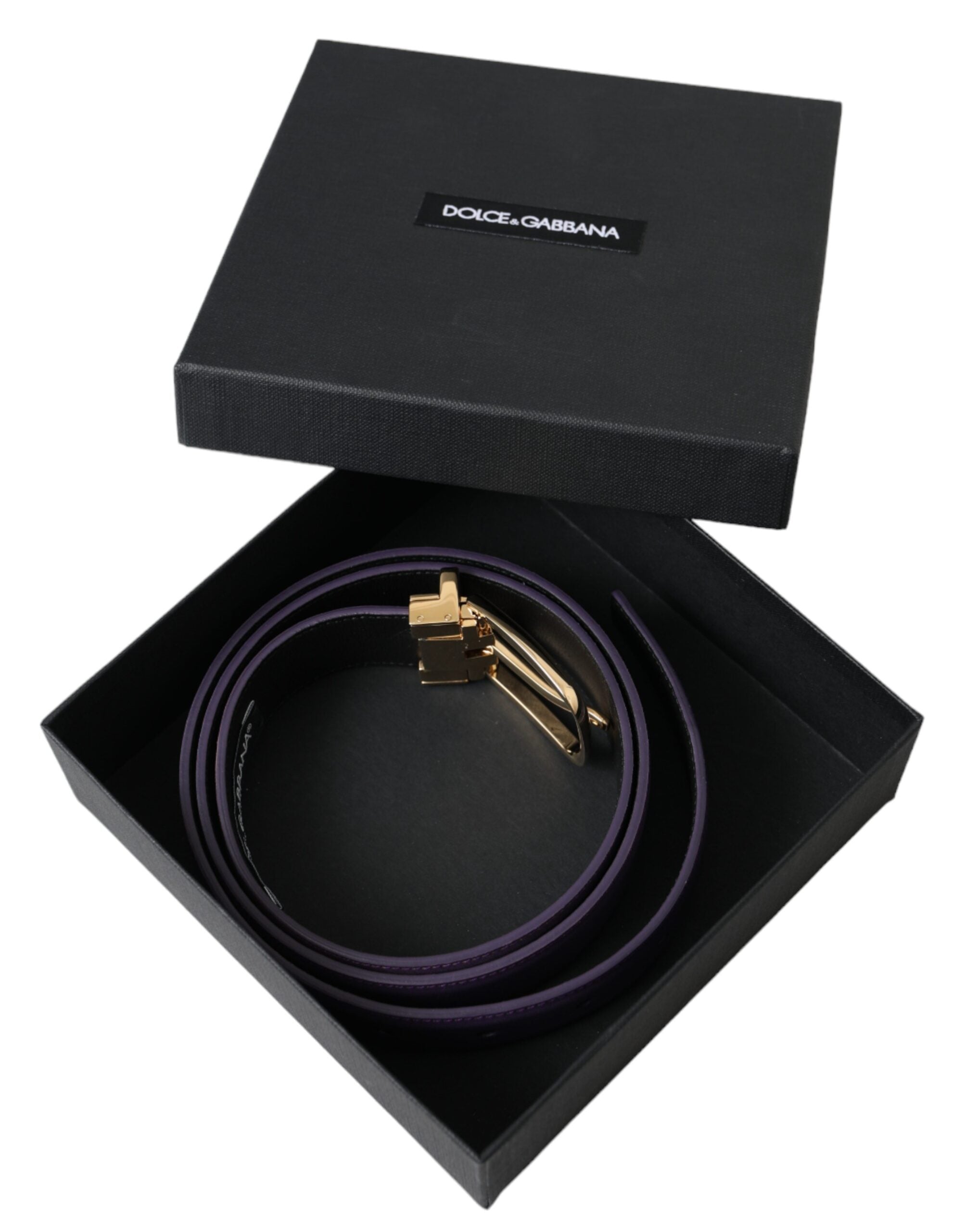 Dolce & Gabbana Purple Leather Gold Metal Buckle Belt Men's-7