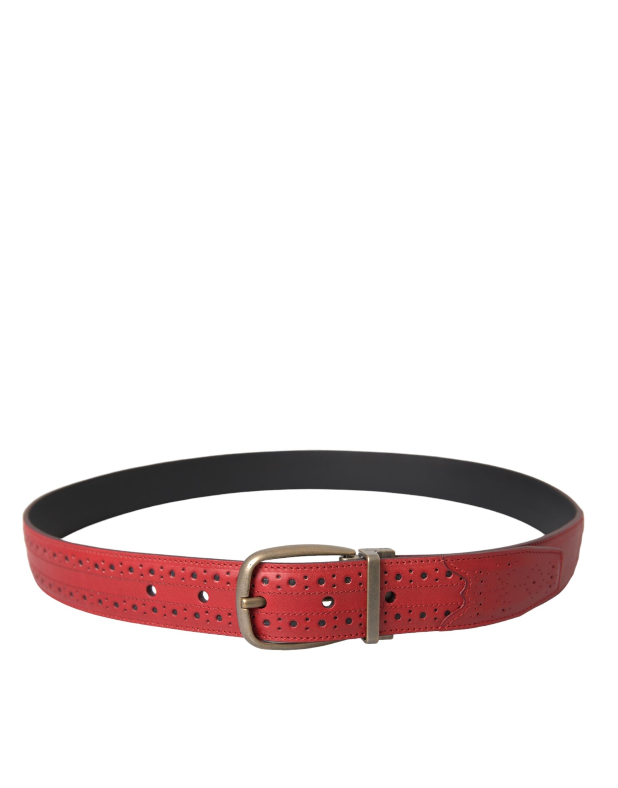 Dolce & Gabbana Red Perforated Leather Metal Buckle Belt Men-3