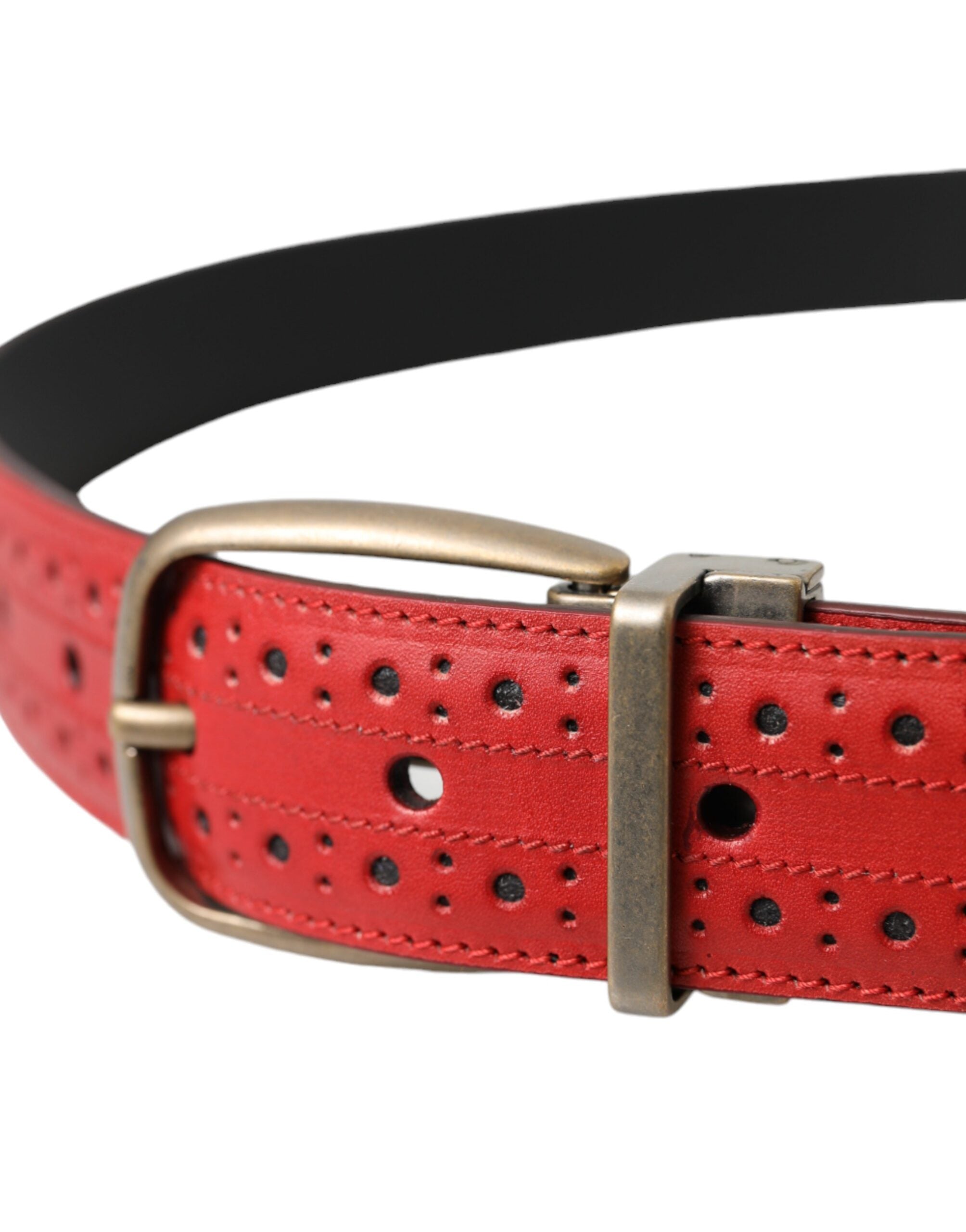 Dolce & Gabbana Red Perforated Leather Metal Buckle Belt Men-4