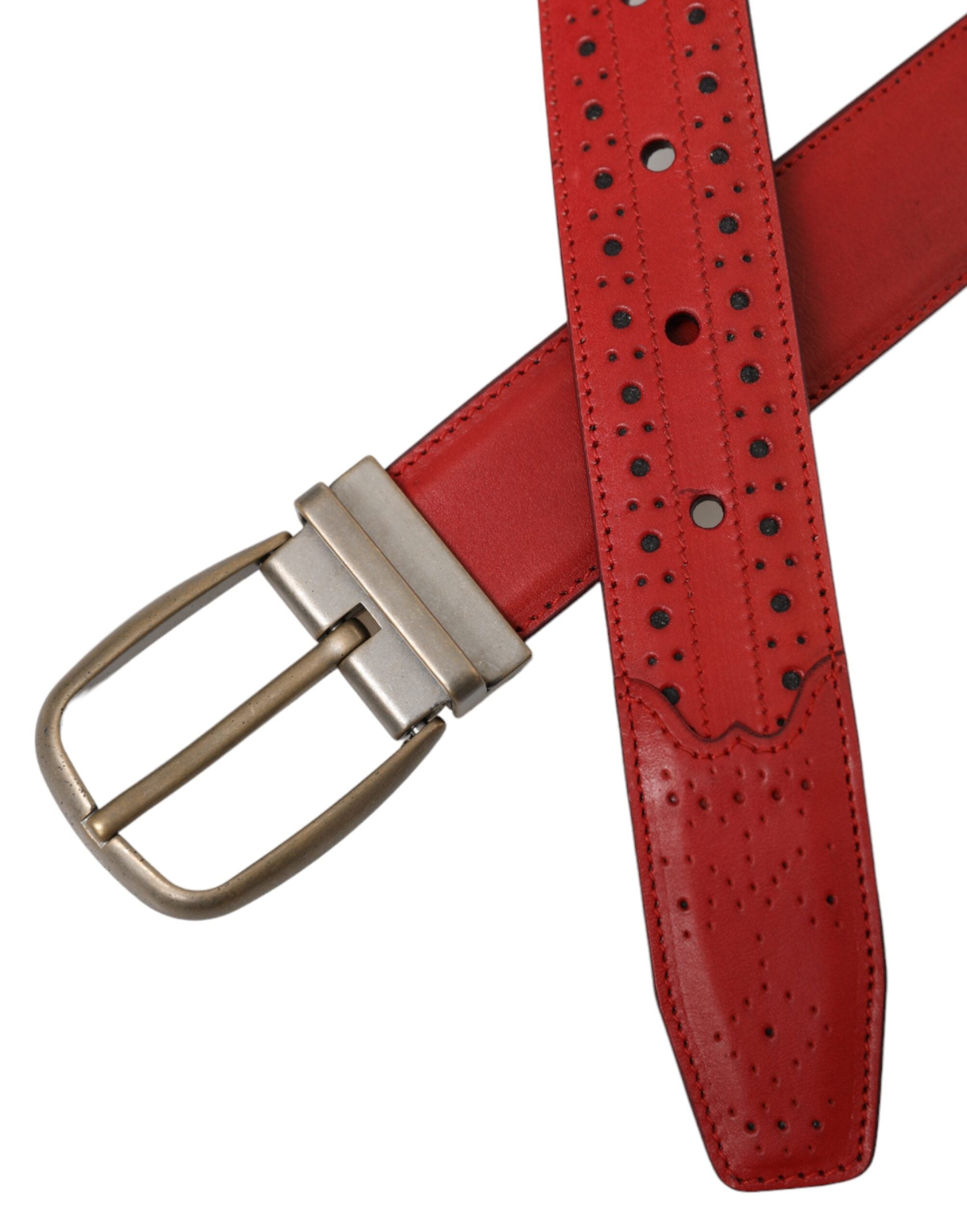 Dolce & Gabbana Red Perforated Leather Metal Buckle Belt Men-5
