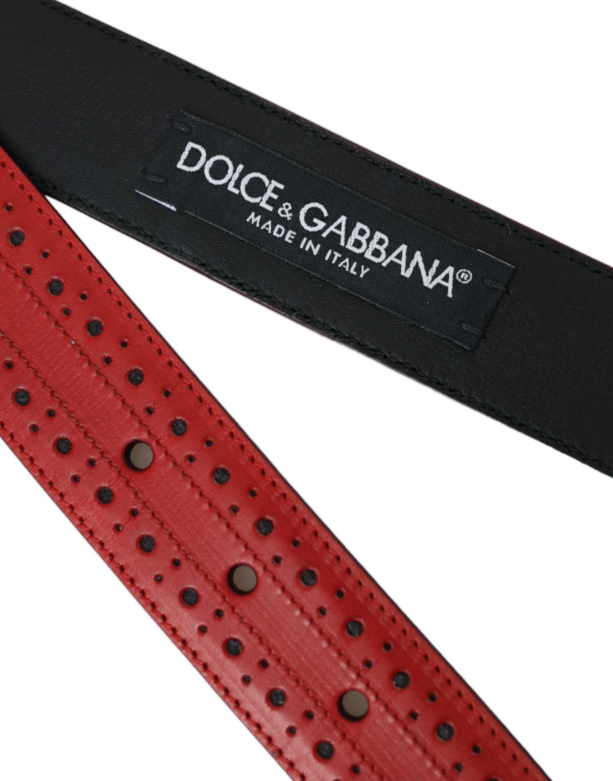 Dolce & Gabbana Red Perforated Leather Metal Buckle Belt Men-6