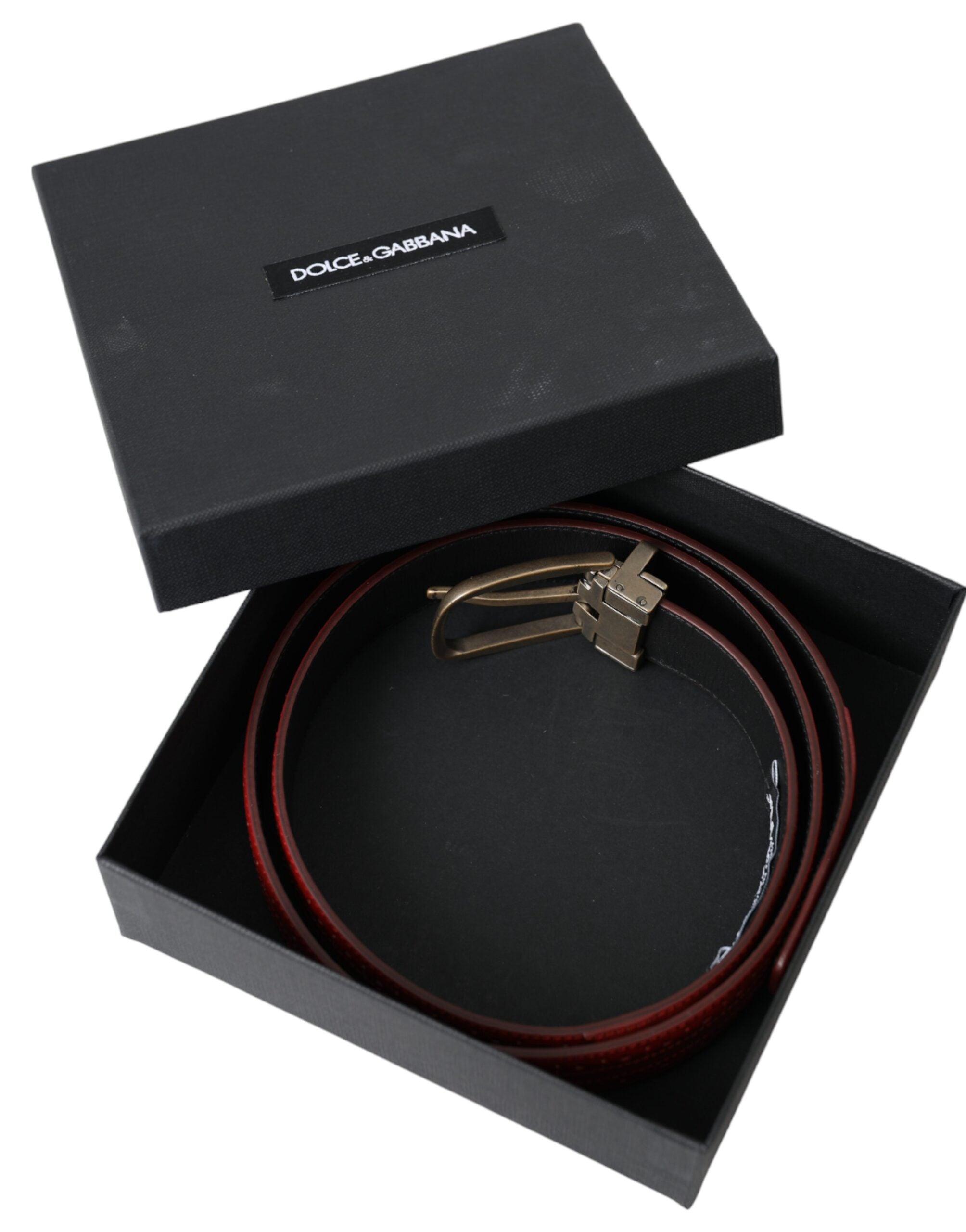 Dolce & Gabbana Red Perforated Leather Metal Buckle Belt Men-7