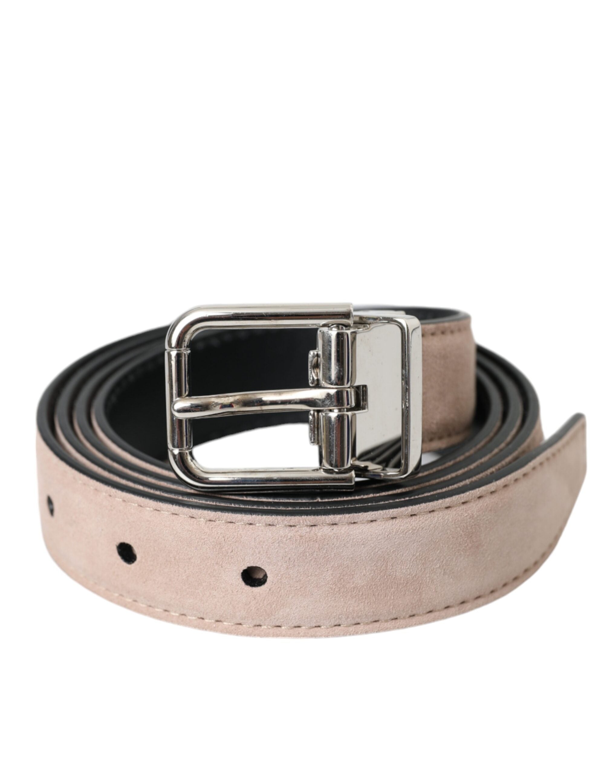 Dolce & Gabbana Beige Wildleder Leder Silber Schnalle Gürtel Männer-1