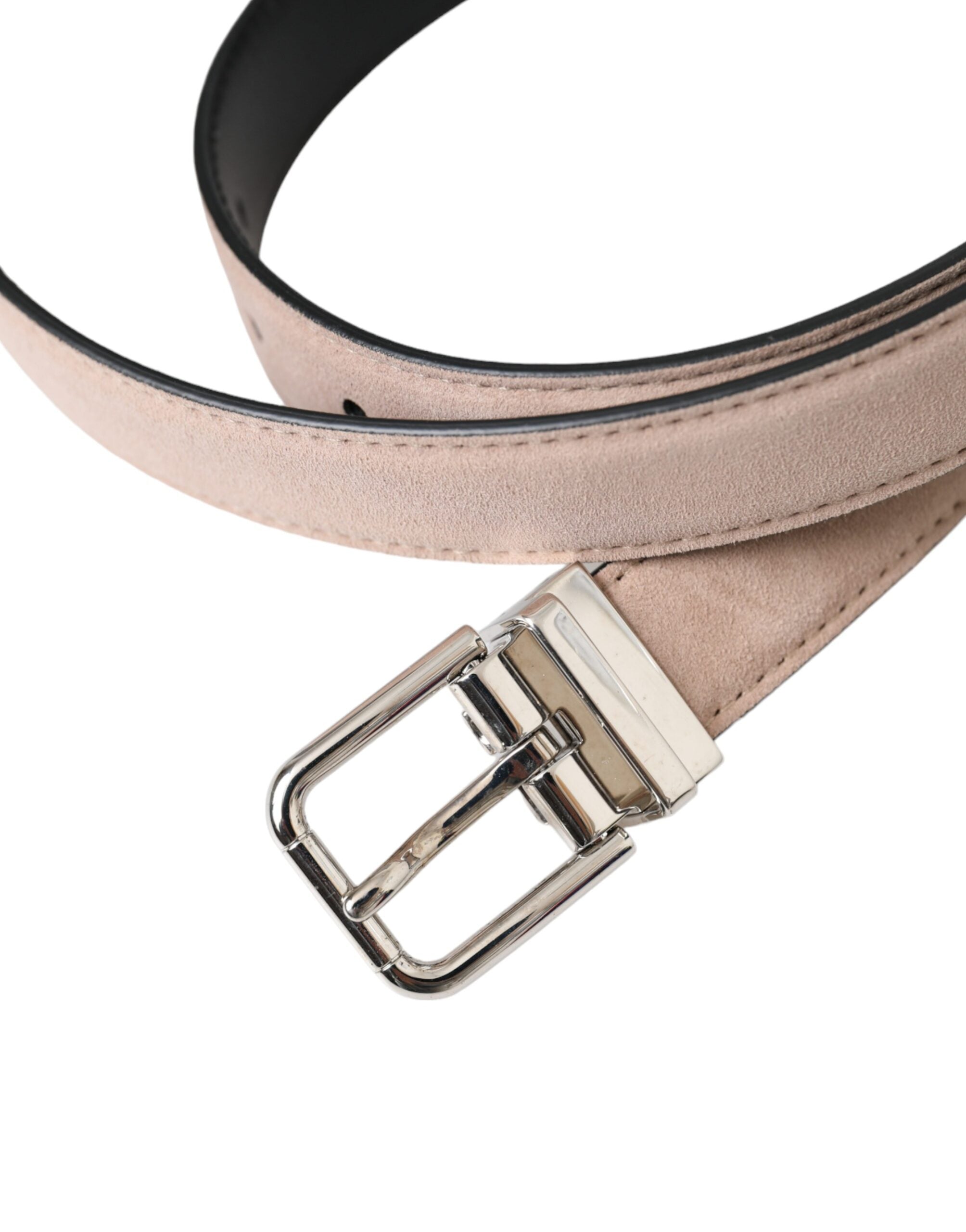 Dolce & Gabbana Beige Wildleder Leder Silber Schnalle Gürtel Männer-5