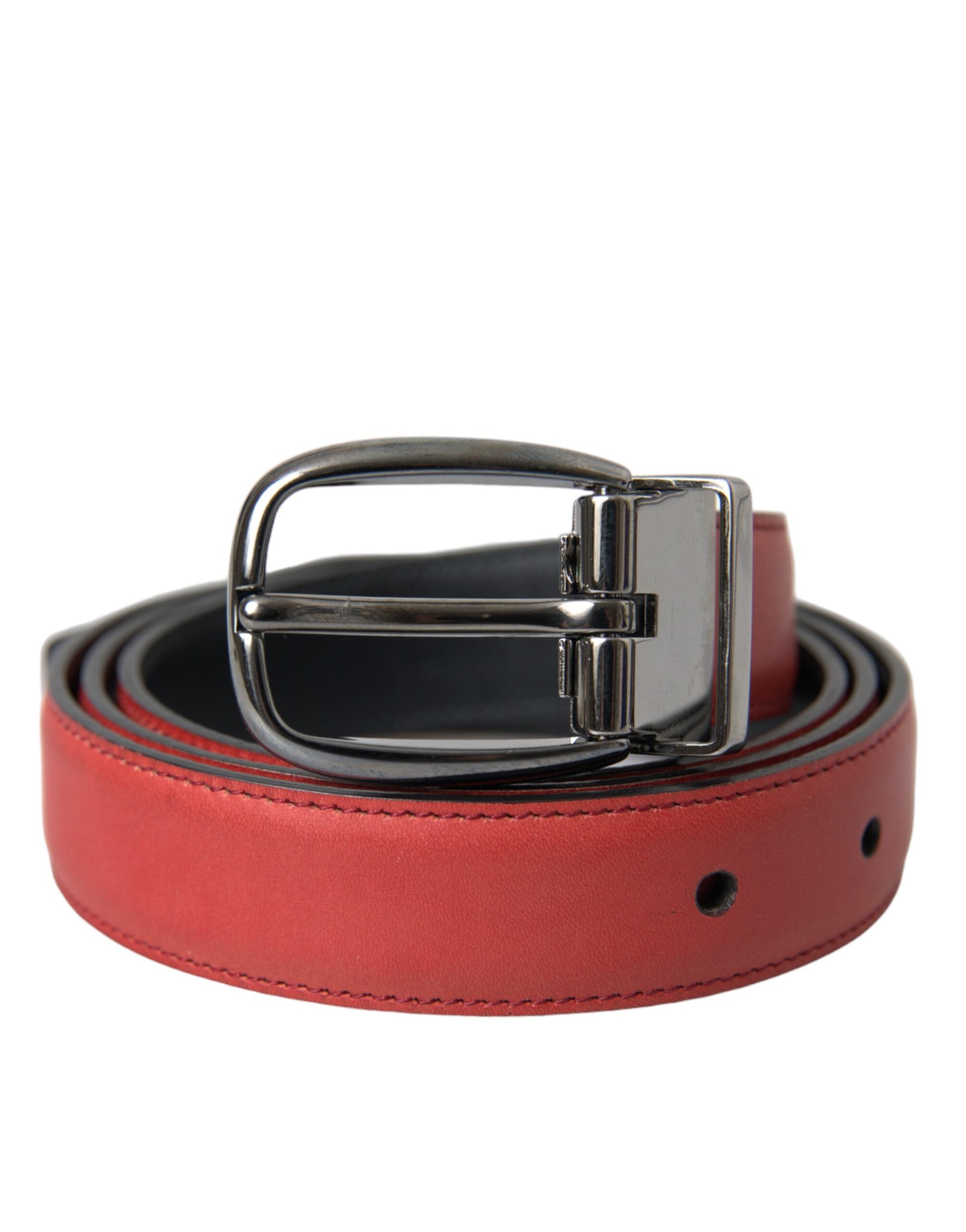Dolce & Gabbana Red Leather Silver Metal Buckle Belt Men's