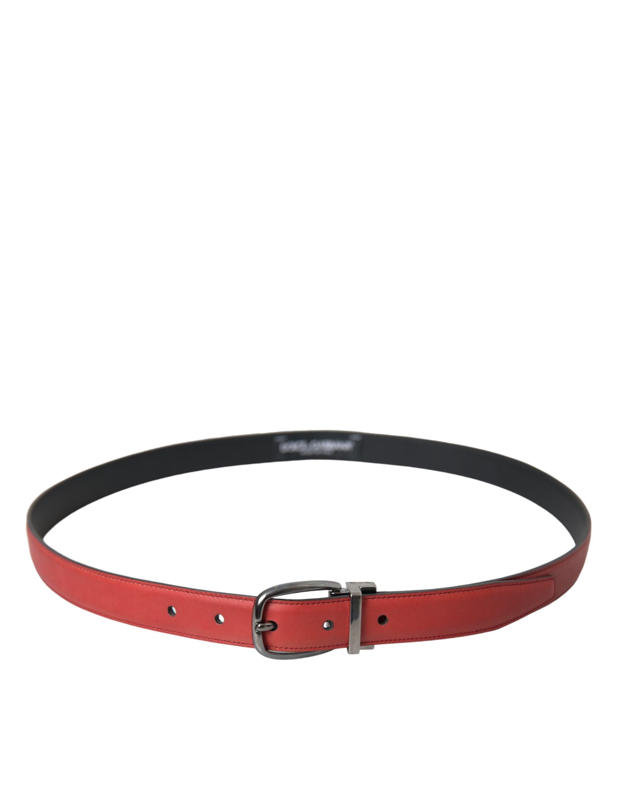 Dolce & Gabbana Red Leather Silver Metal Buckle Belt Men's-2