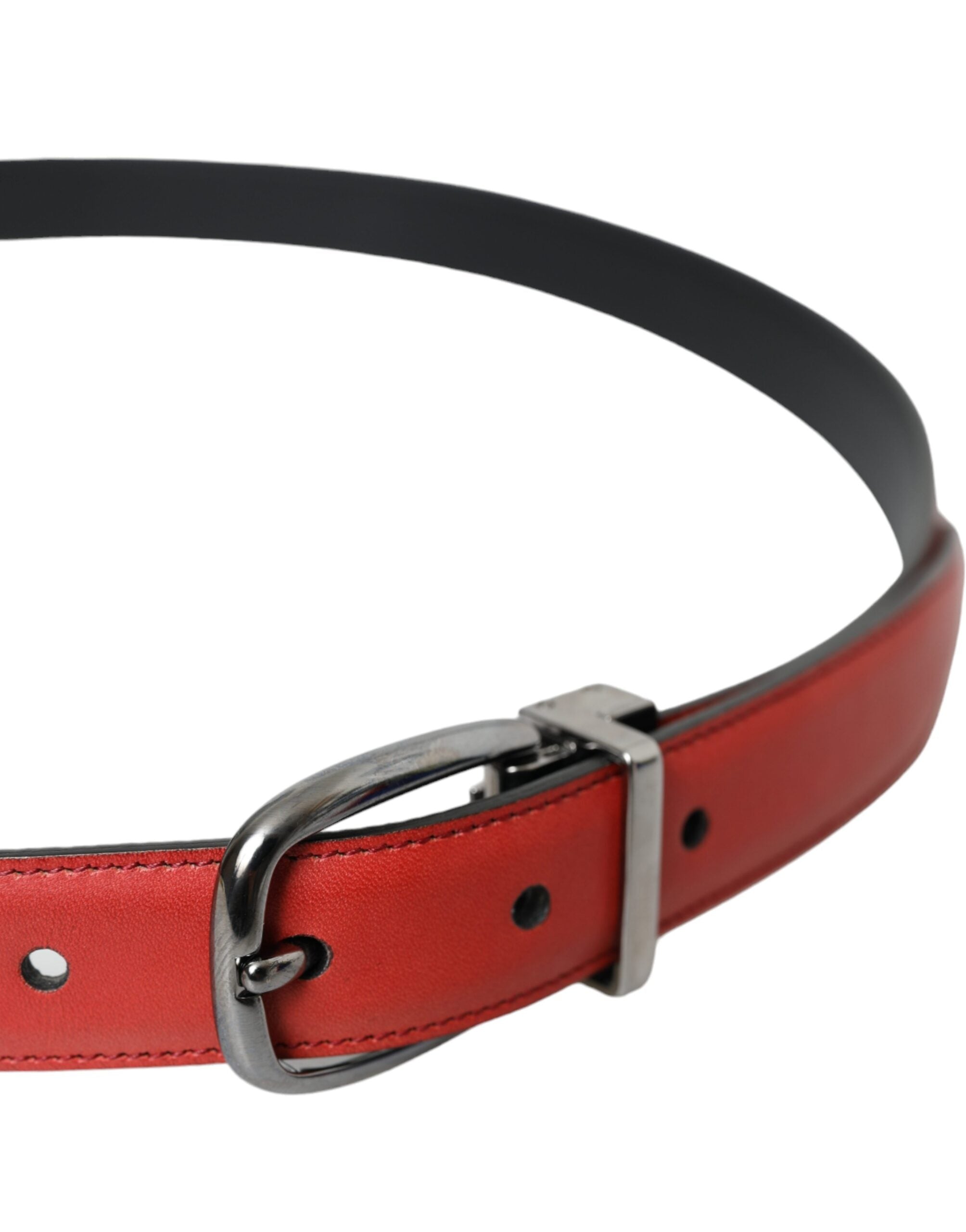 Dolce & Gabbana Red Leather Silver Metal Buckle Belt Men's-4