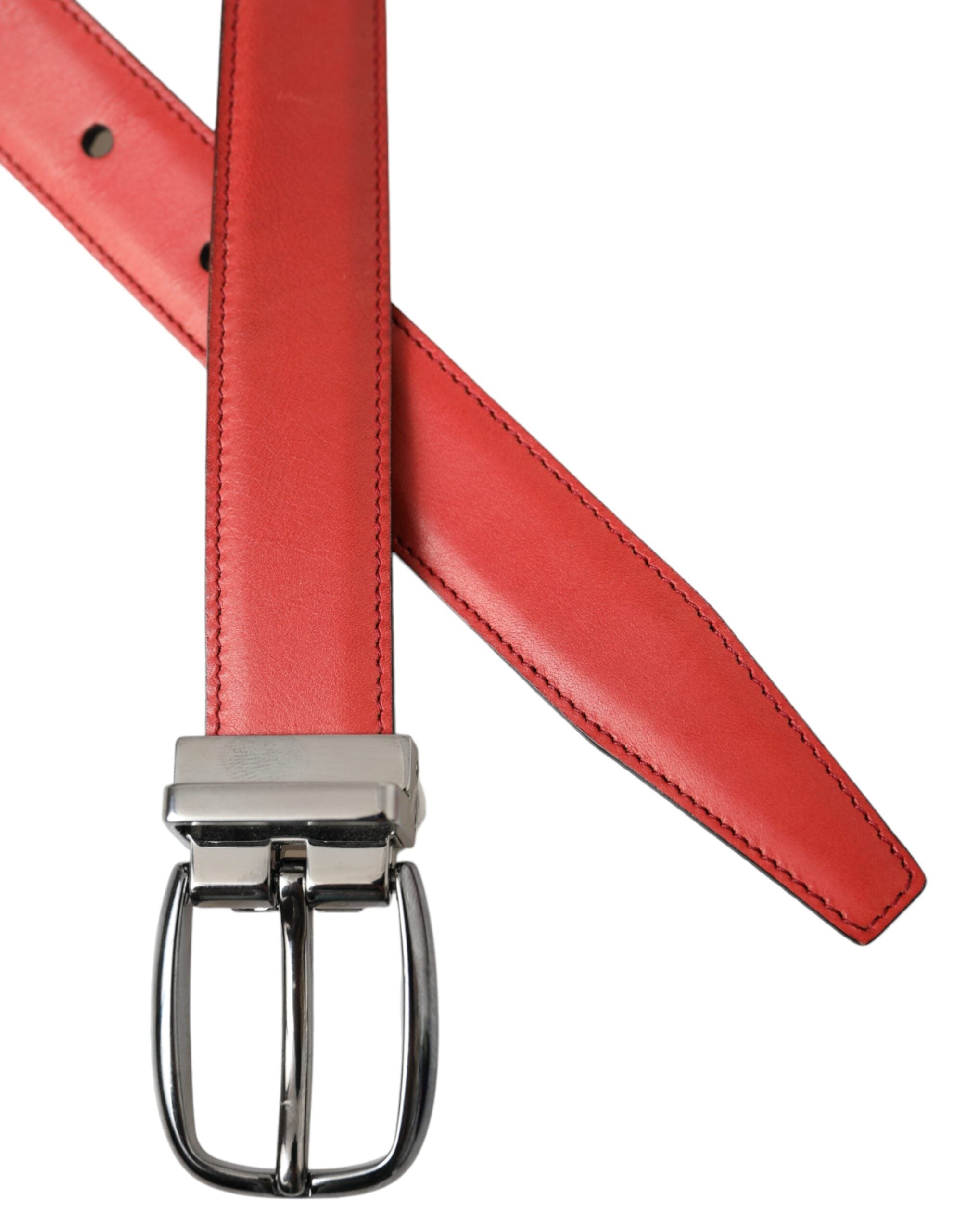 Dolce & Gabbana Red Leather Silver Metal Buckle Belt Men's-5