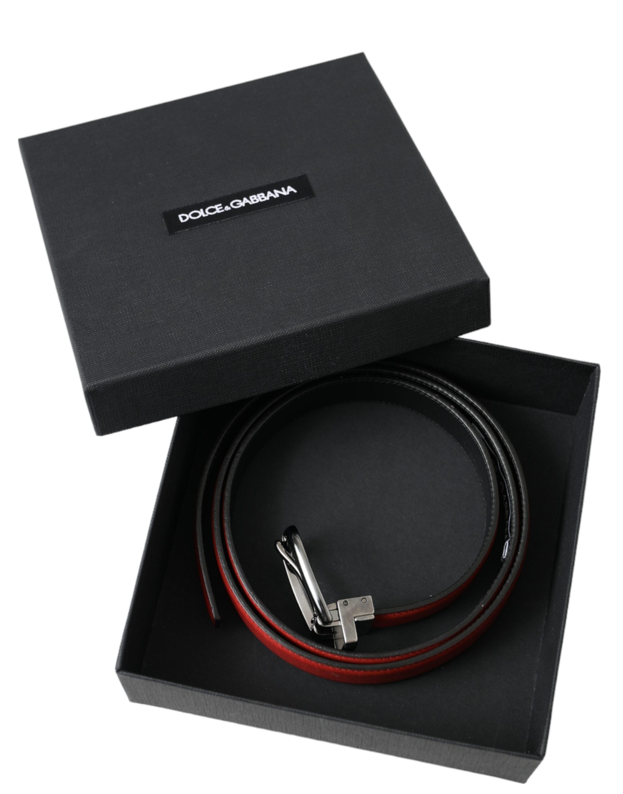 Dolce & Gabbana Red Leather Silver Metal Buckle Belt Men's-6