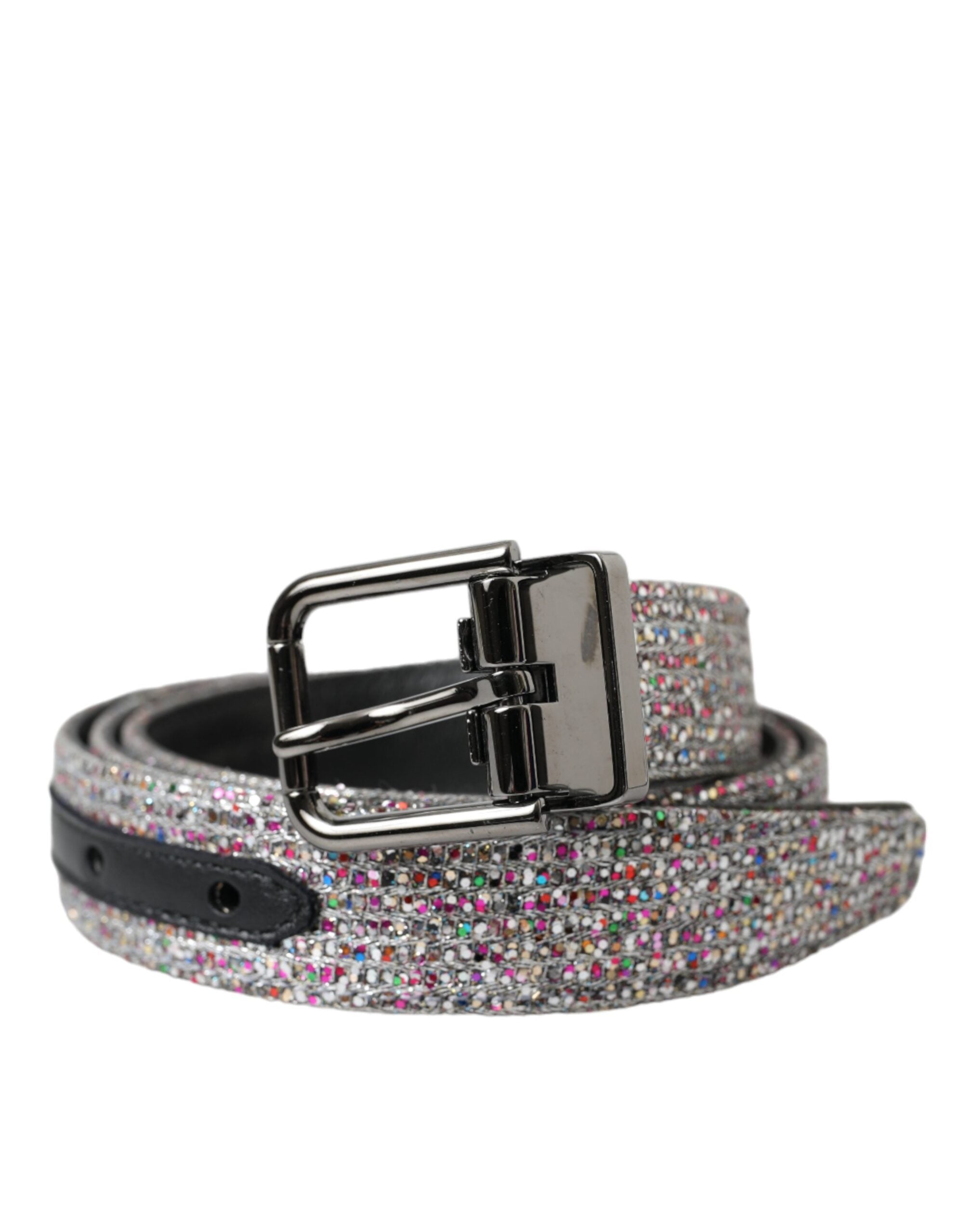 Cinturón multicolor adornado de Dolce & Gabbana con hebilla de metal plateado-1