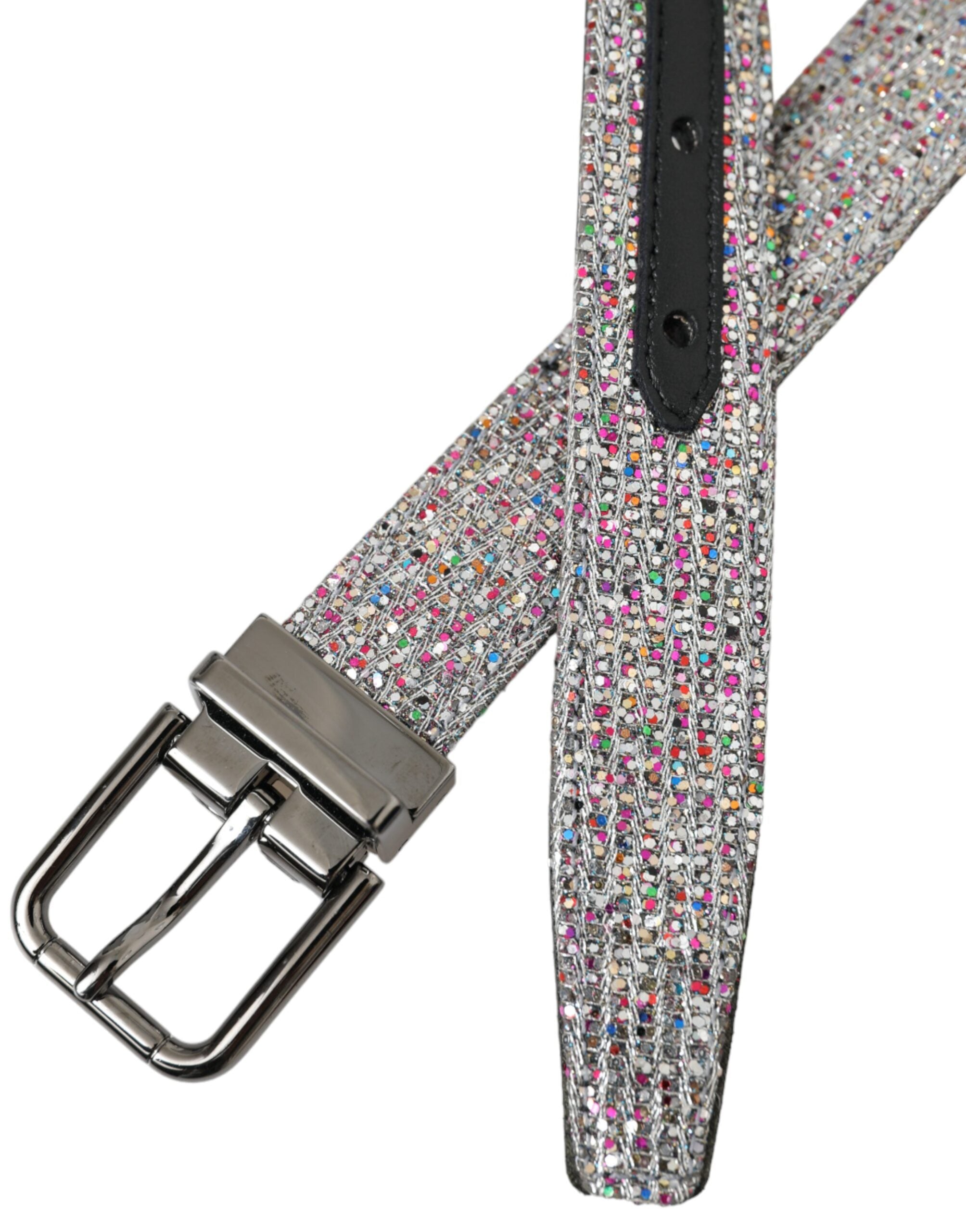 Cinturón multicolor adornado de Dolce & Gabbana con hebilla de metal plateado-4