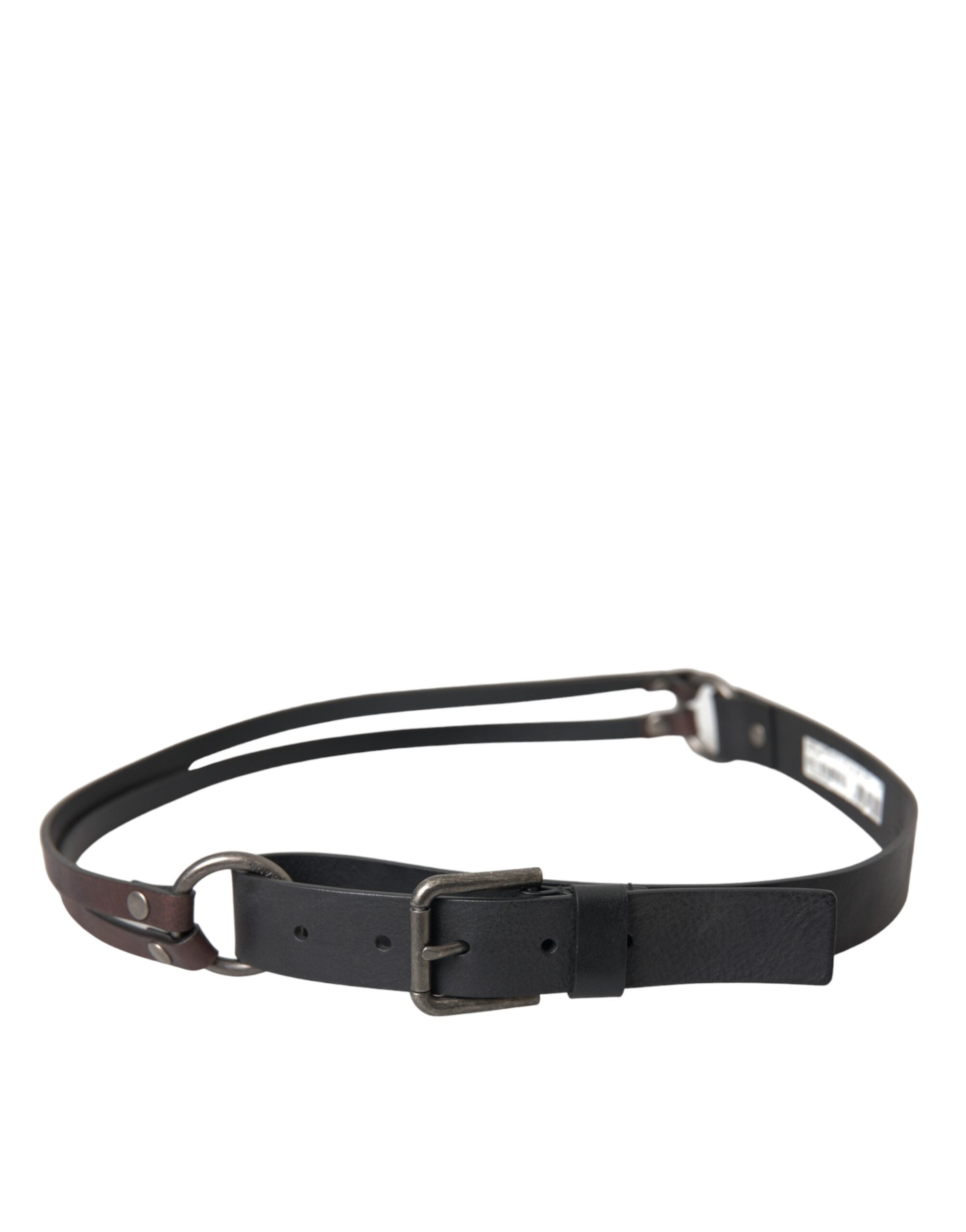 Dolce & Gabbana Black Brown Leather Silver Metal Buckle Belt-2