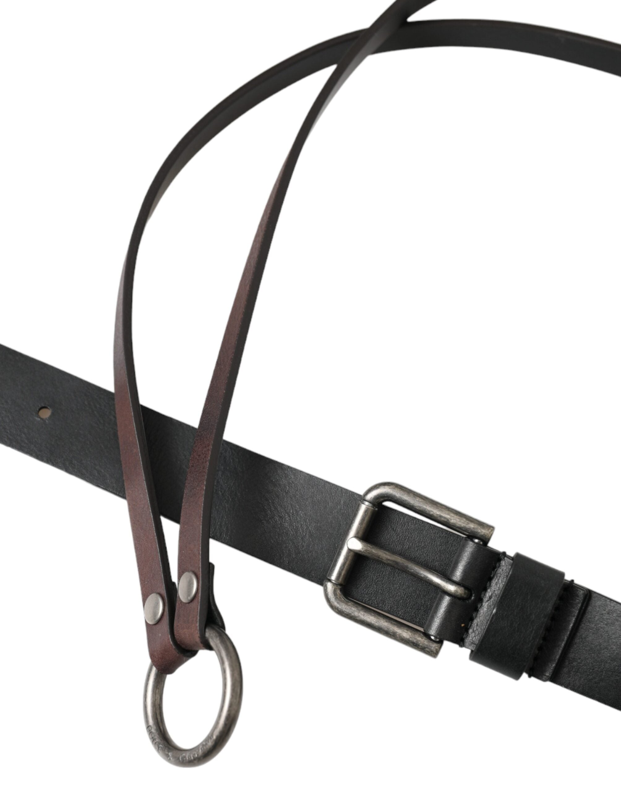 Dolce & Gabbana Black Brown Leather Silver Metal Buckle Belt-3