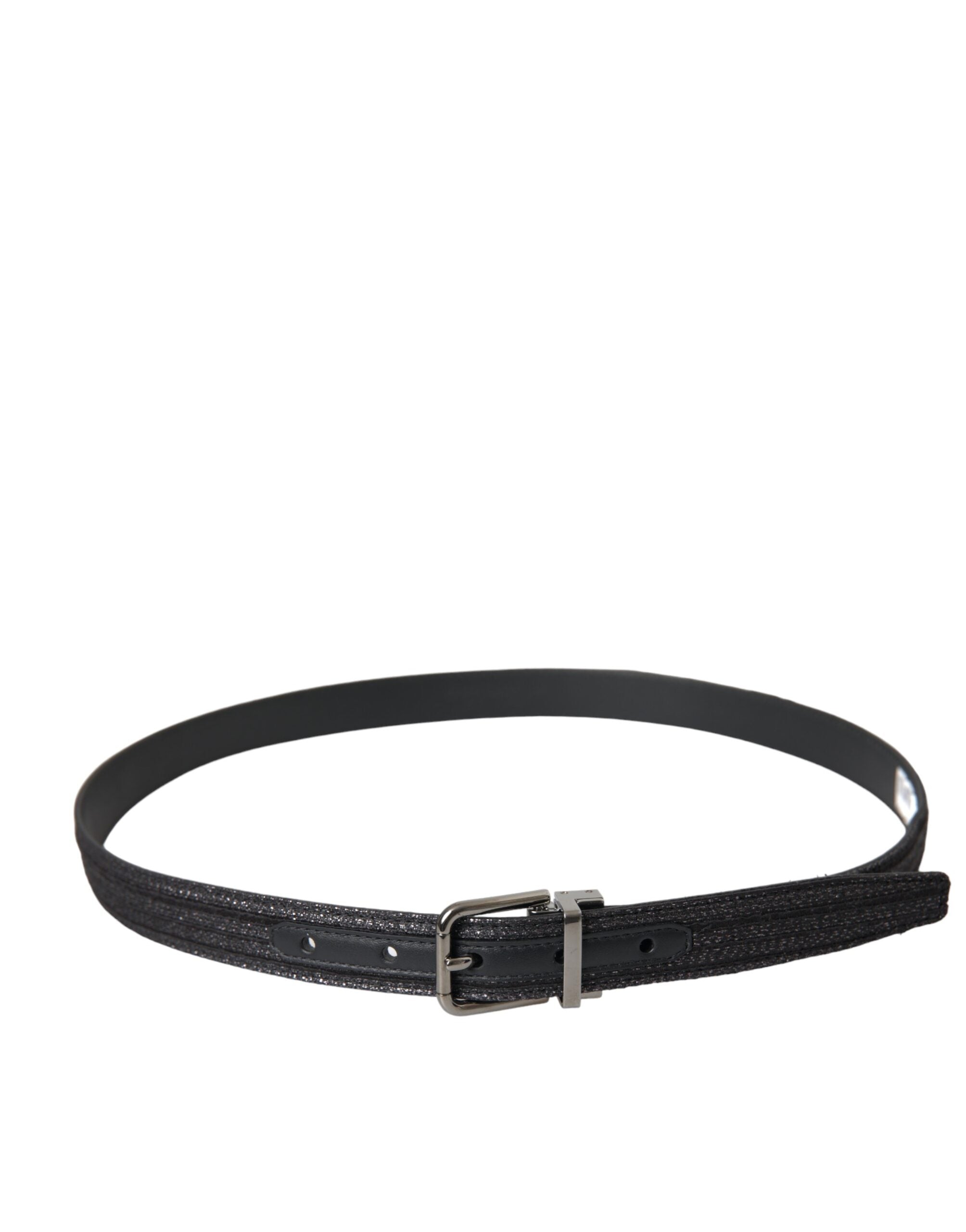 Dolce & Gabbana Schwarzer Jacquard-Streifen Gürtel mit silberner Metallschnalle-2