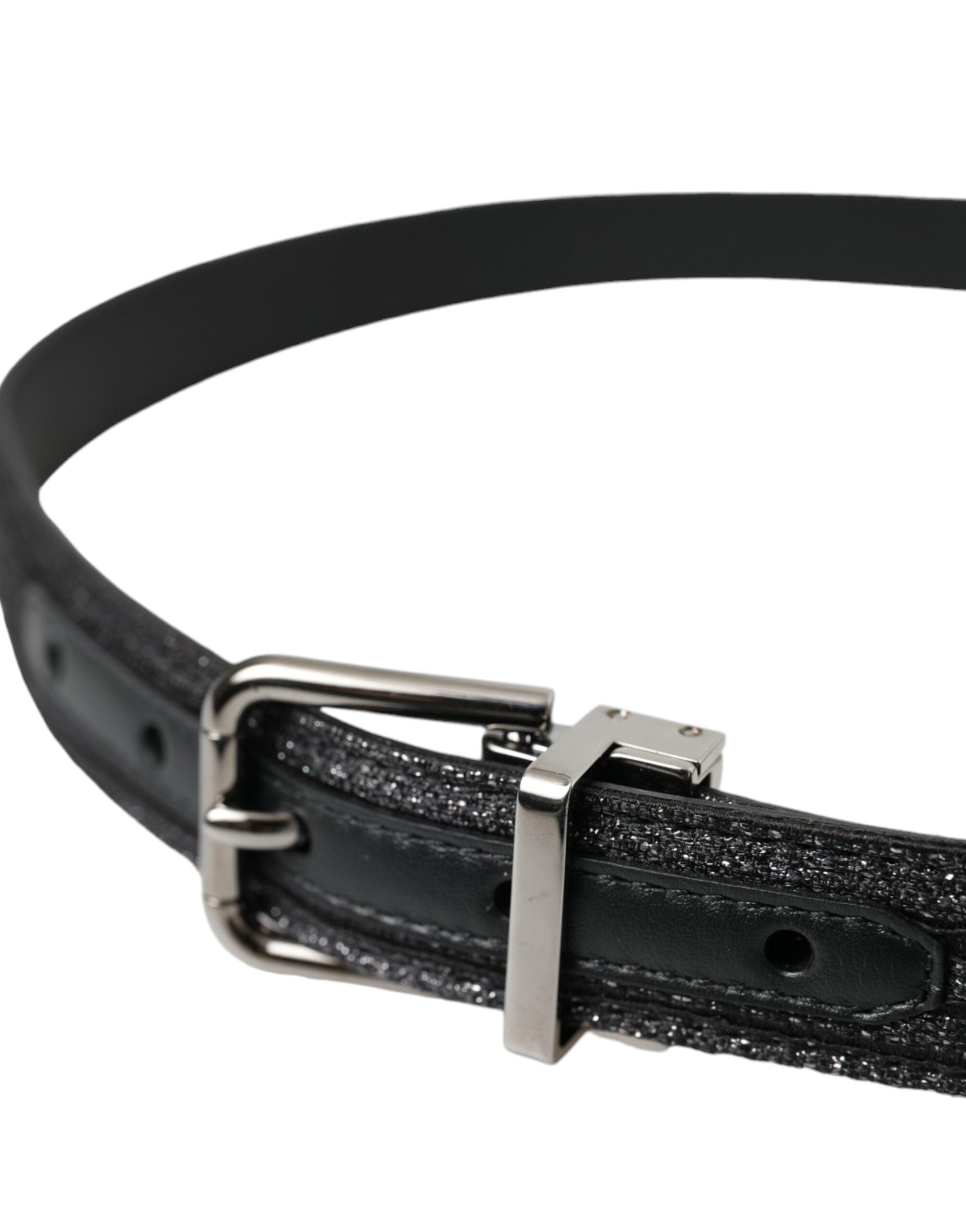 Dolce & Gabbana Schwarzer Jacquard-Streifen Gürtel mit silberner Metallschnalle-3