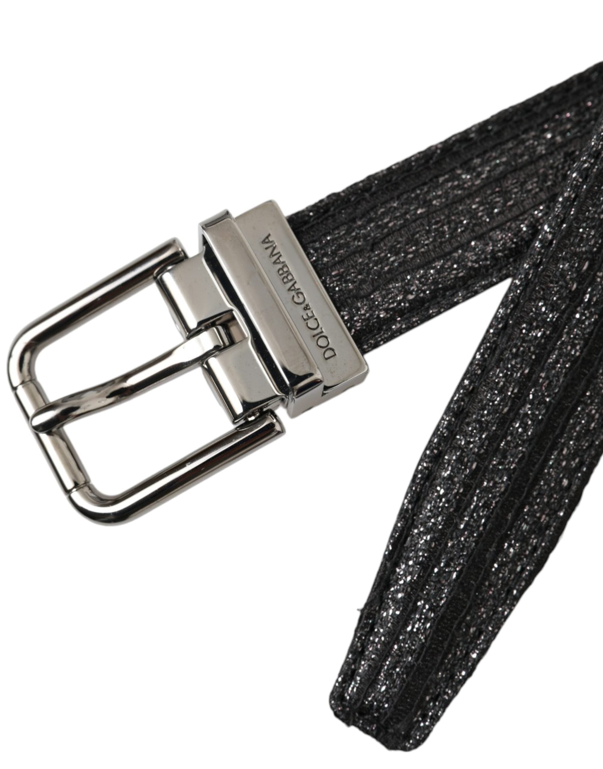 Dolce & Gabbana Schwarzer Jacquard-Streifen Gürtel mit silberner Metallschnalle-5